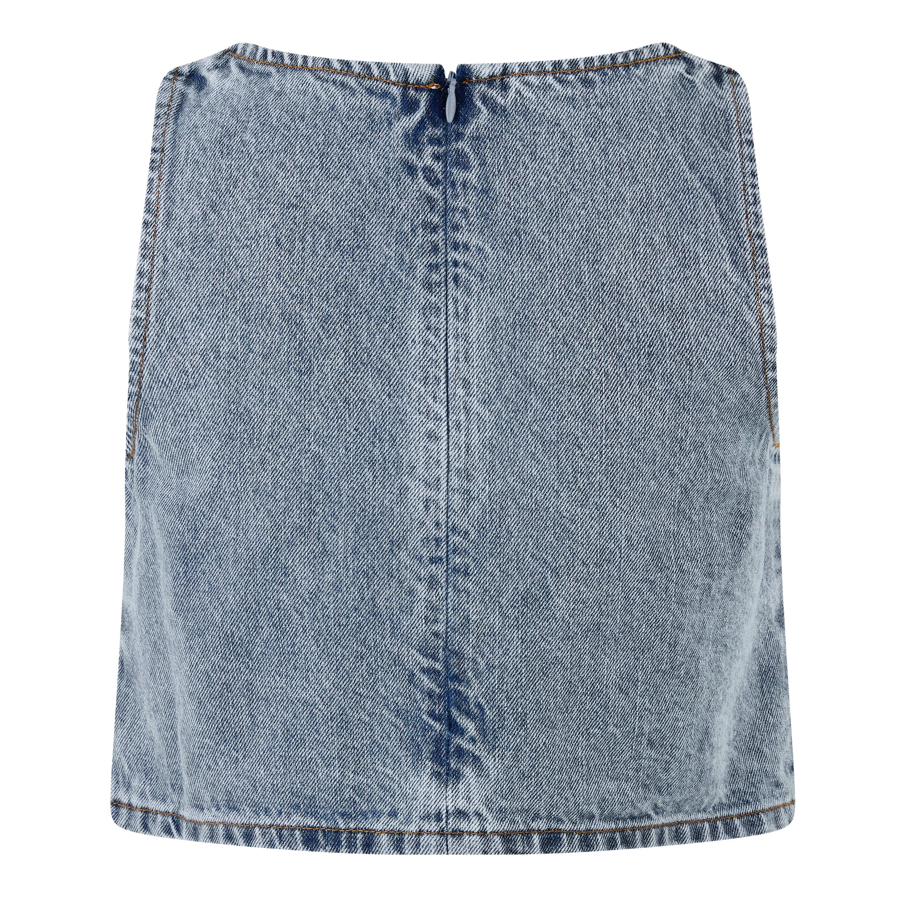 Light Blue - Self Portrait - Women's Rhinestone Jean Crop Top - 2