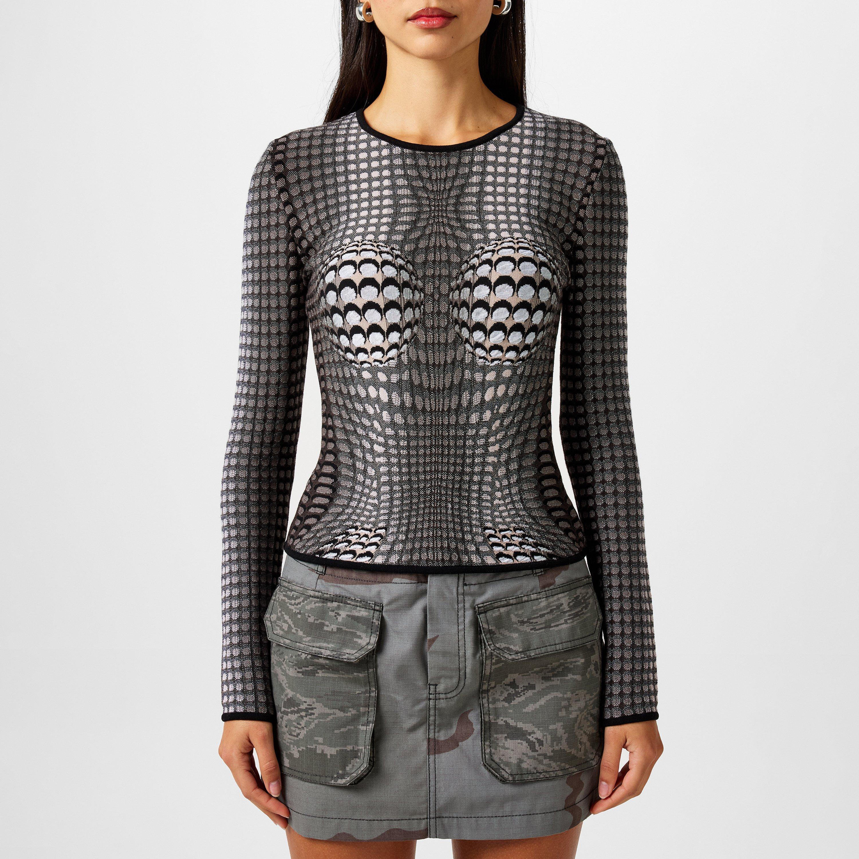 Marine Serre Moon Jacquard Knit Top - Stone Grey - SMALL