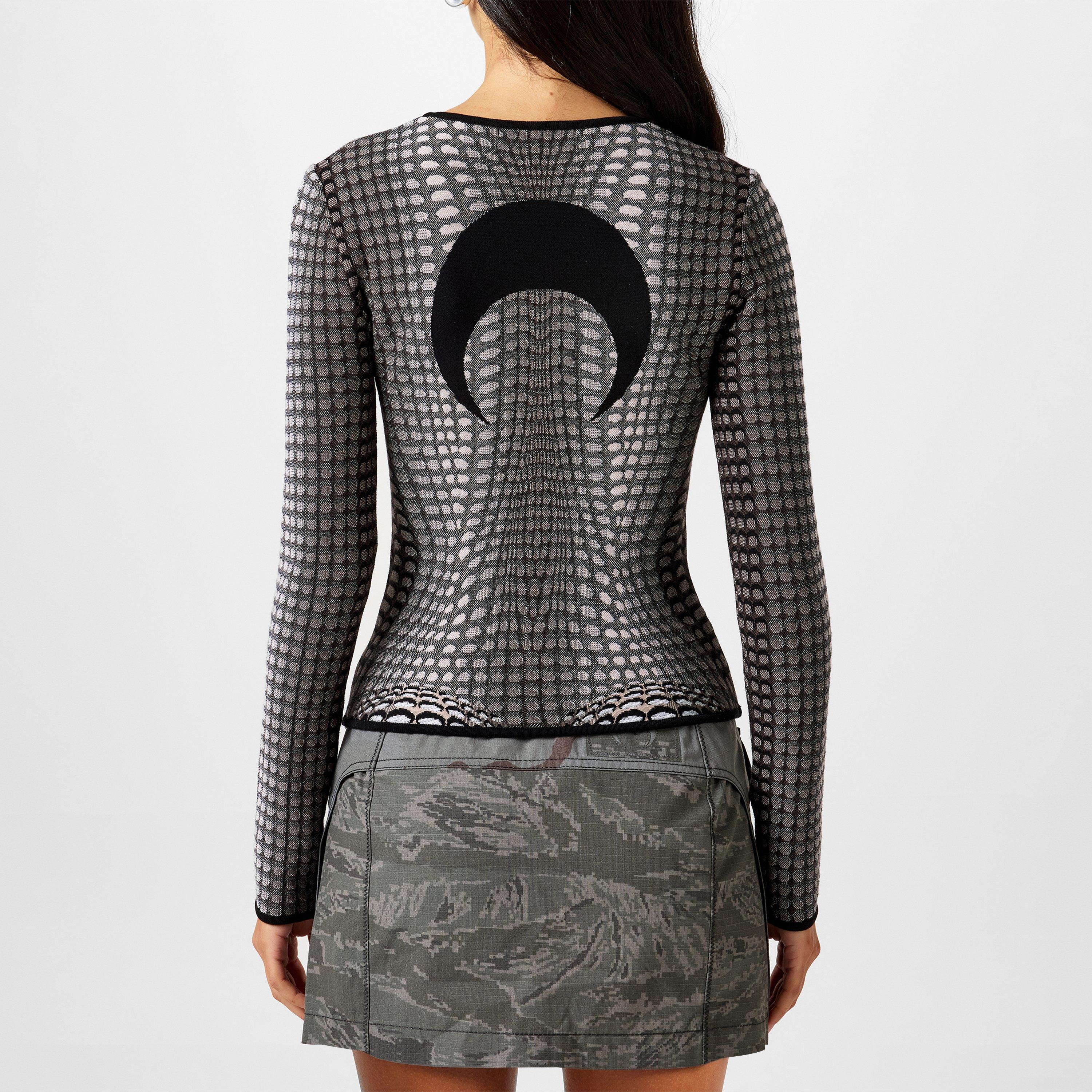 Stone Grey - Marine Serre - Moon Jacquard Knit Top - 3