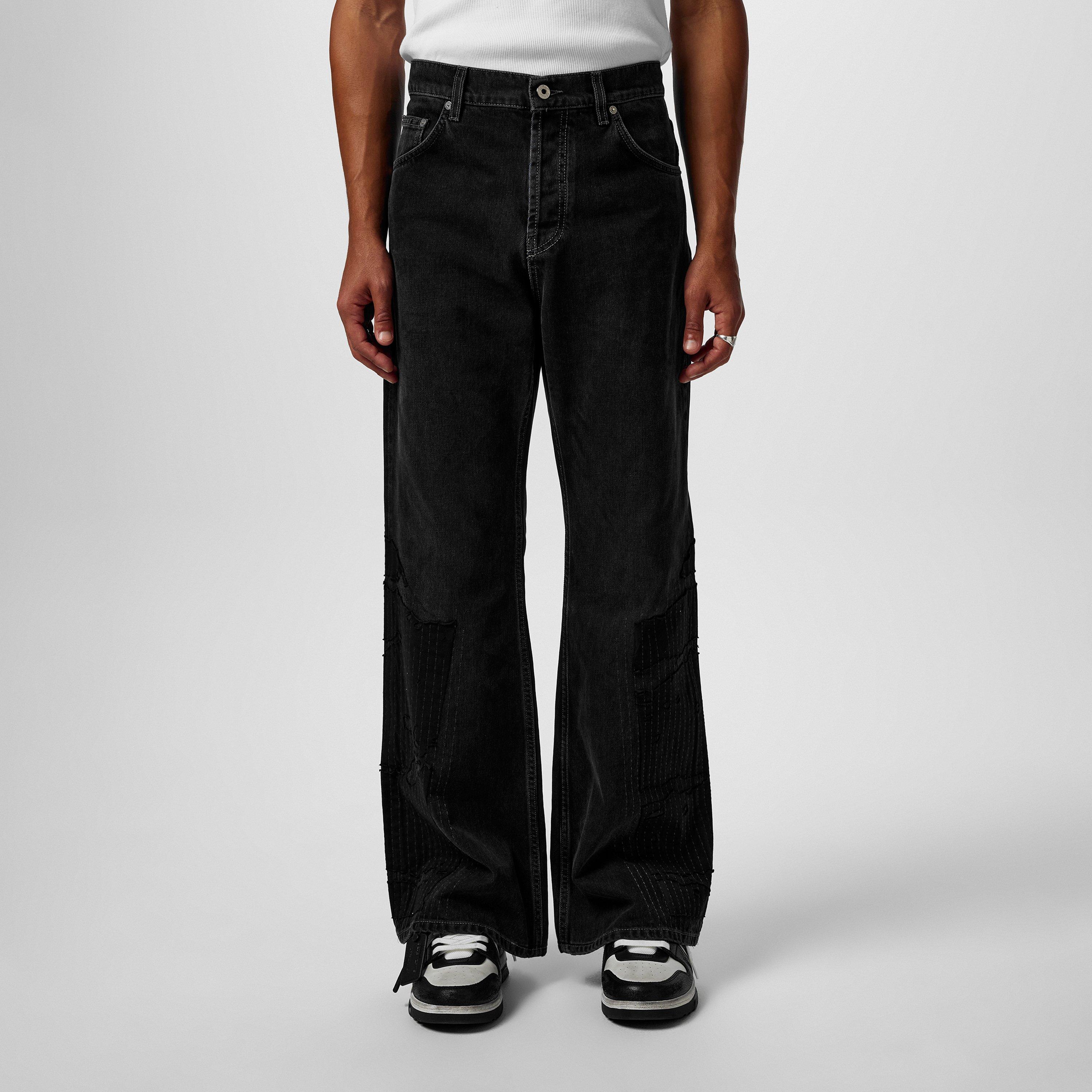 Vintage Black - Off White - Men's Flare Distressed Patchwork Jeans - 3