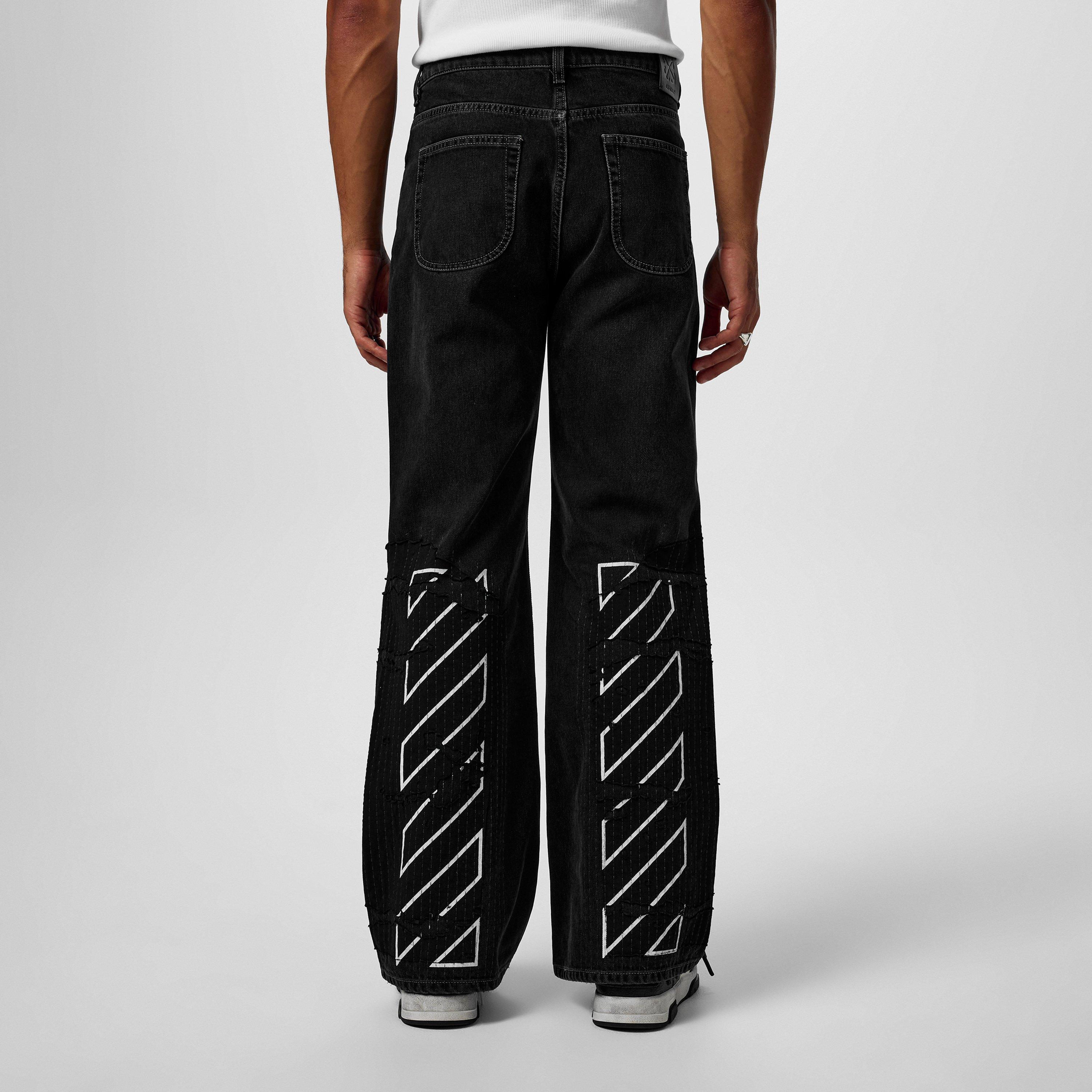 Vintage Black - Off White - Men's Flare Distressed Patchwork Jeans - 4