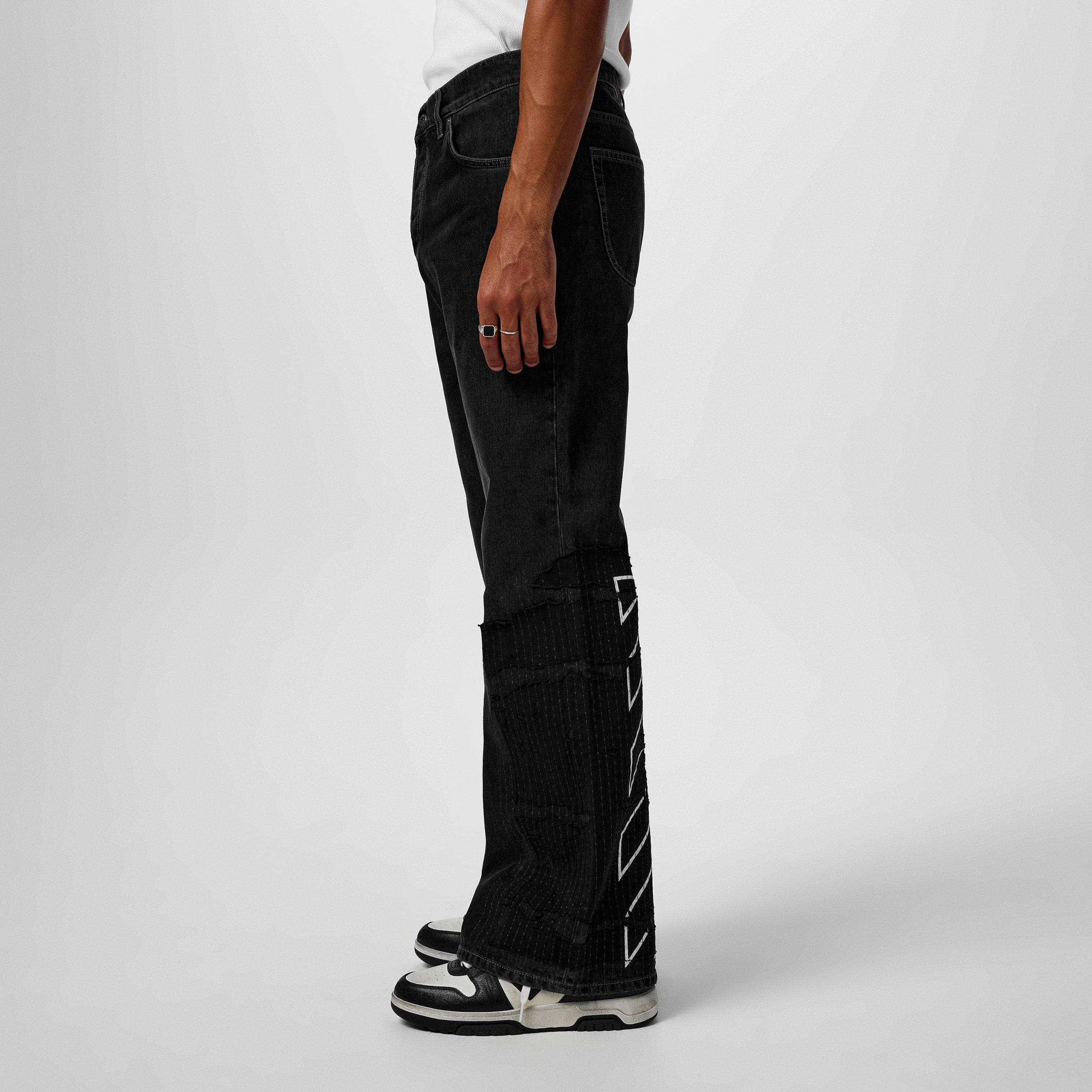 Vintage Black - Off White - Men's Flare Distressed Patchwork Jeans - 5