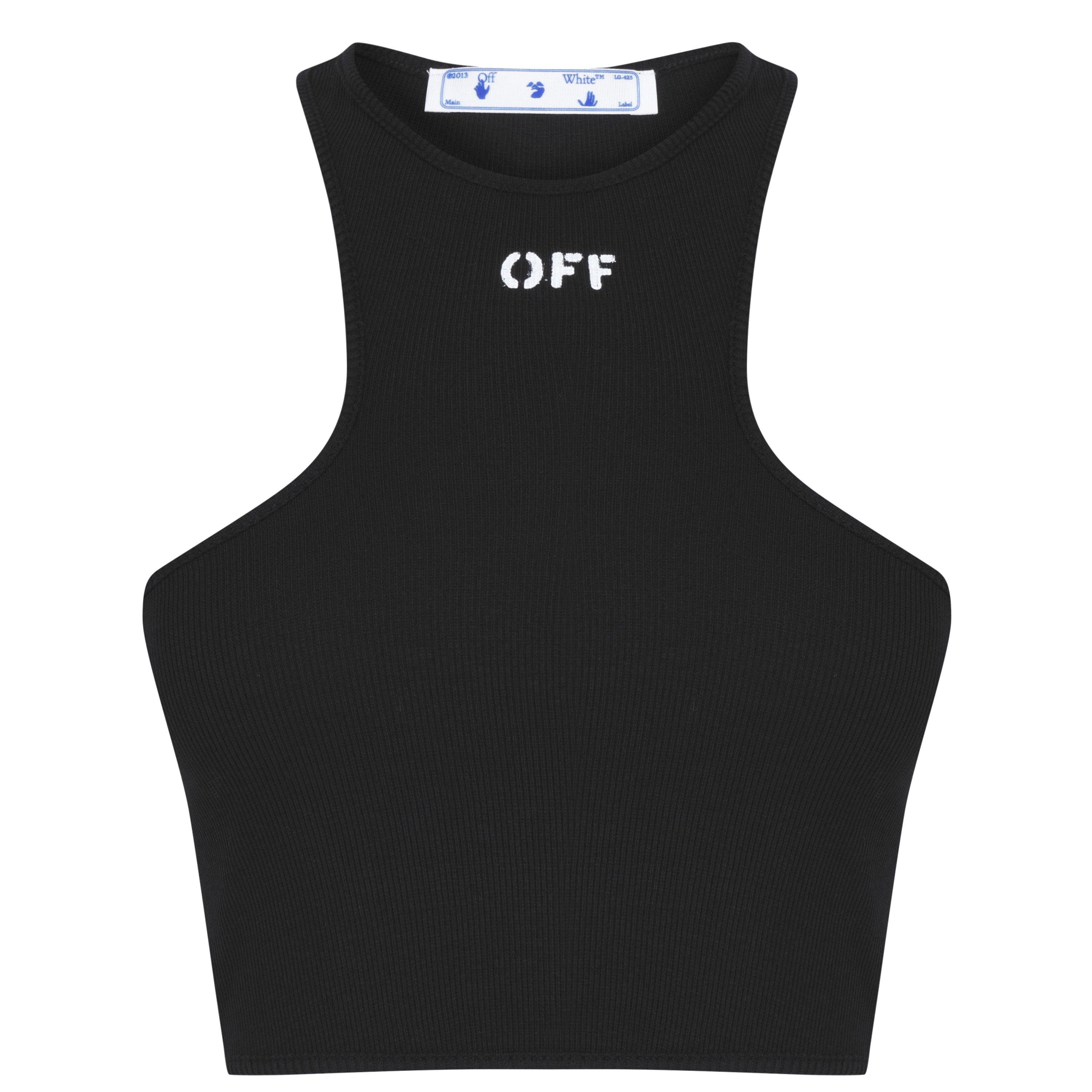 Black 1001 - Off White - Women's Stamp Cropped Vest, Pride OFF Slogan Print - 5