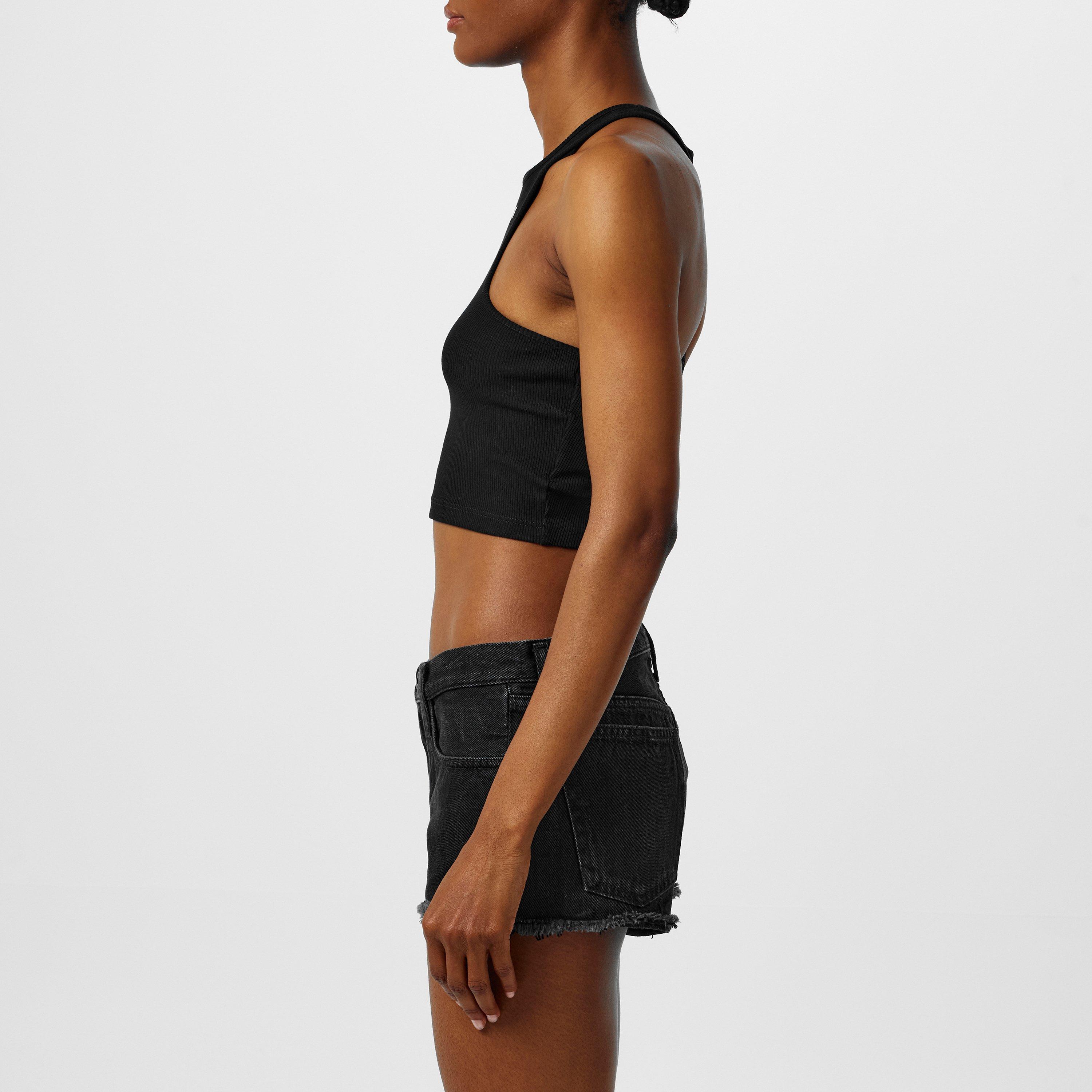 Black 1001 - Off White - Women's Stamp Cotton Sleeveless Round Neck Crop Top - 5
