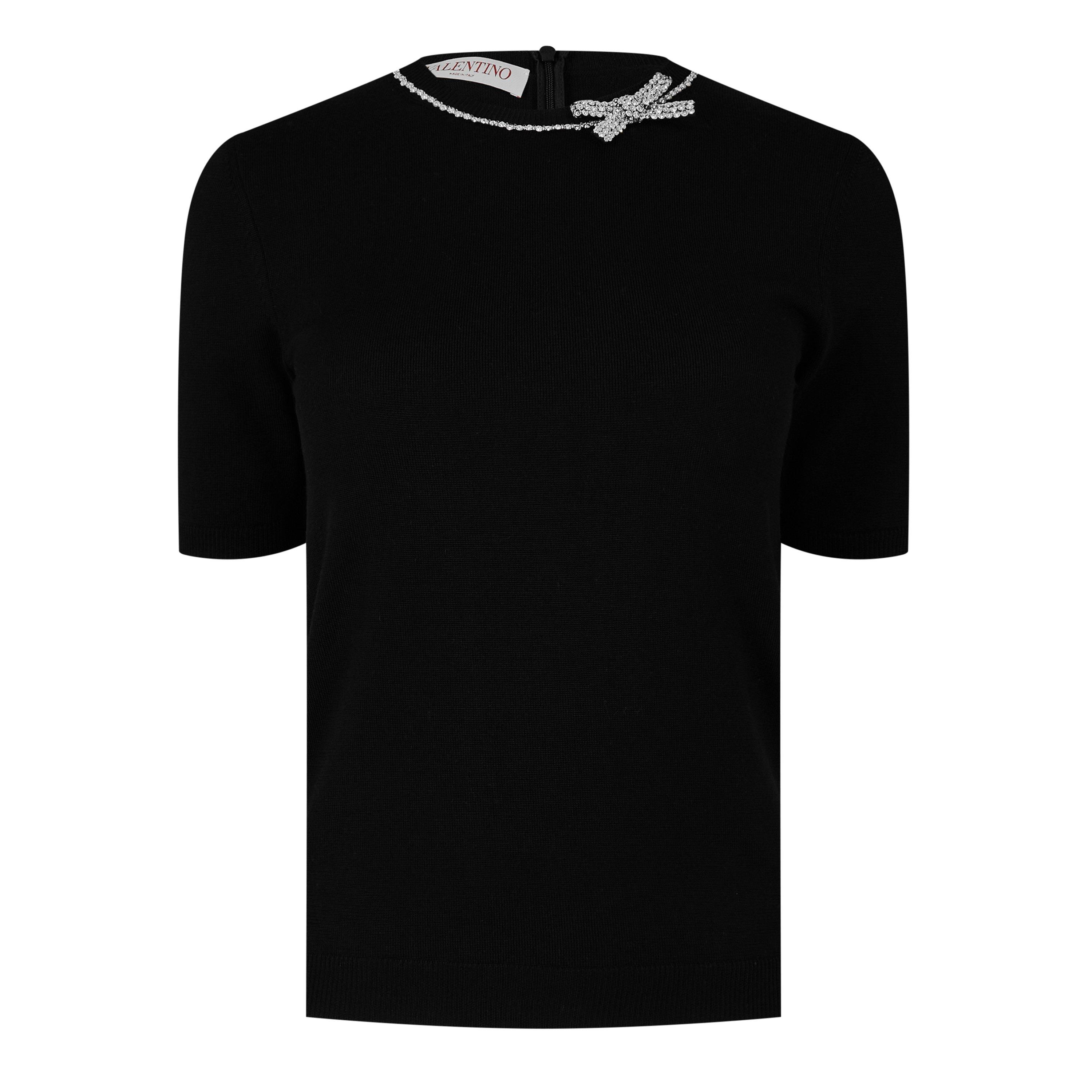 Valentino Women's Embroidered Wool Fitted Top - Nero - Size 8 (XS)