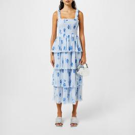 Ganni Floral Print Plissé Midi Dress