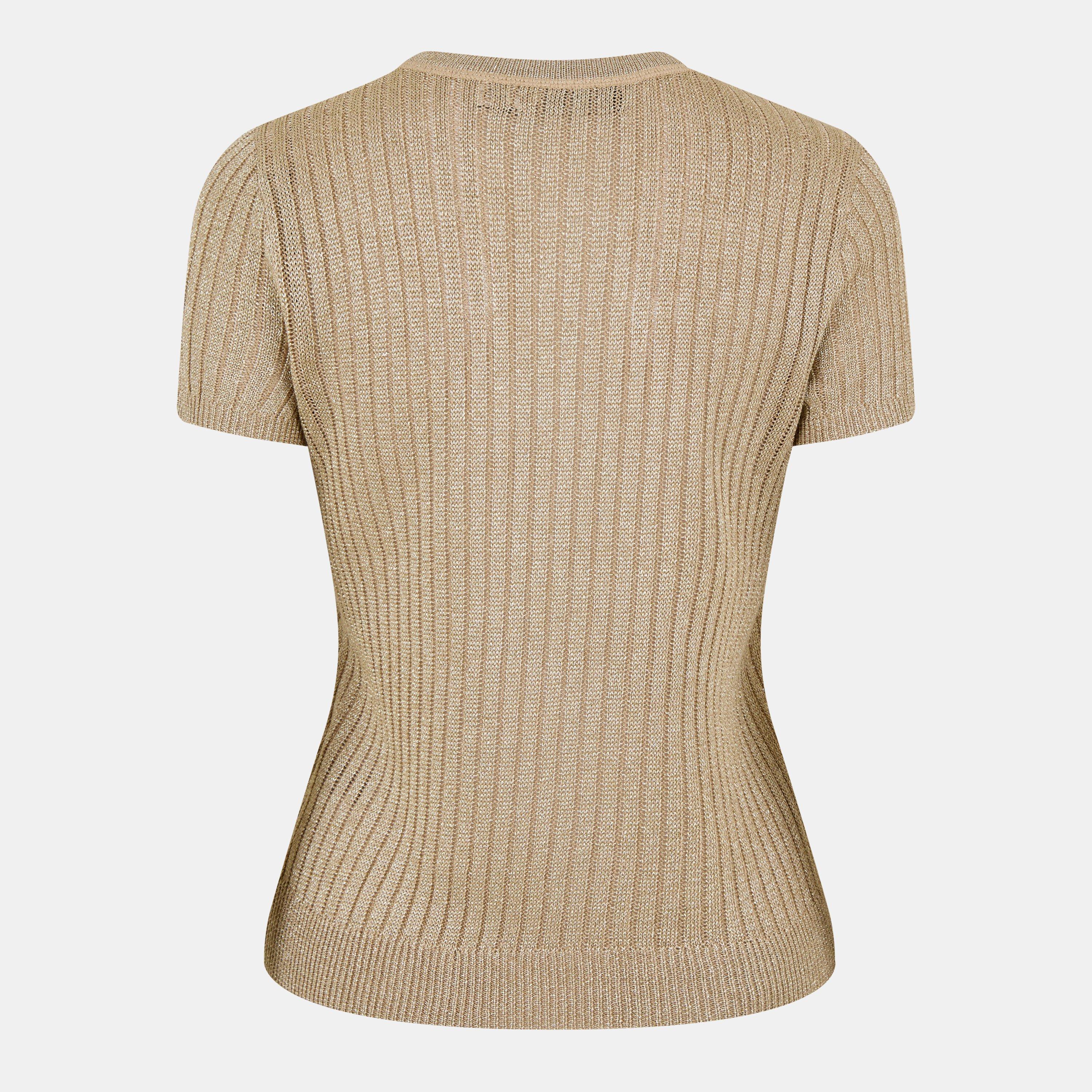Mineral Gold - Lauren by Ralph Lauren - Metallic Rib-Knit Short-Sleeve Jumper - 2