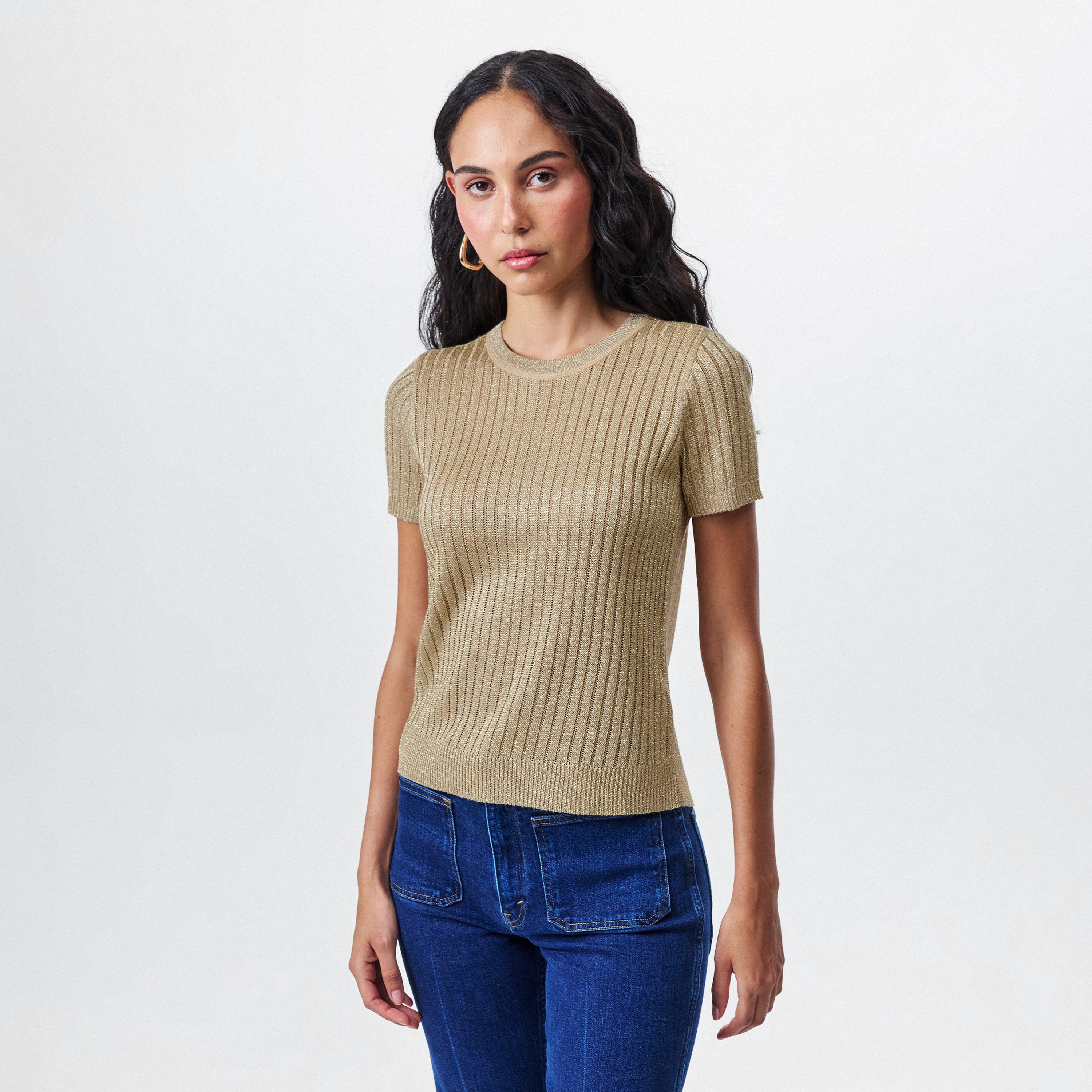 Mineral Gold - Lauren by Ralph Lauren - Metallic Rib-Knit Short-Sleeve Jumper - 3