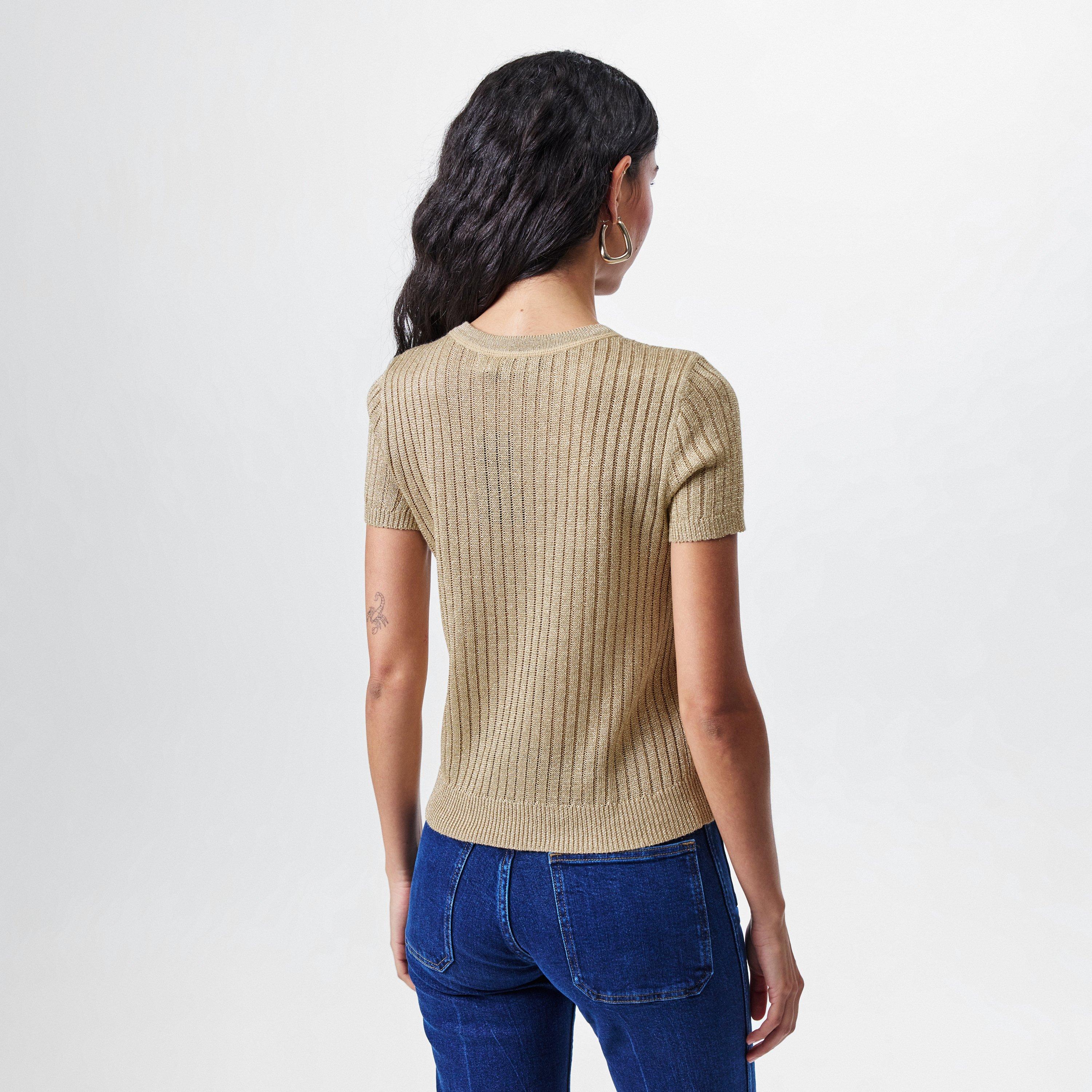 Mineral Gold - Lauren by Ralph Lauren - Metallic Rib-Knit Short-Sleeve Jumper - 4