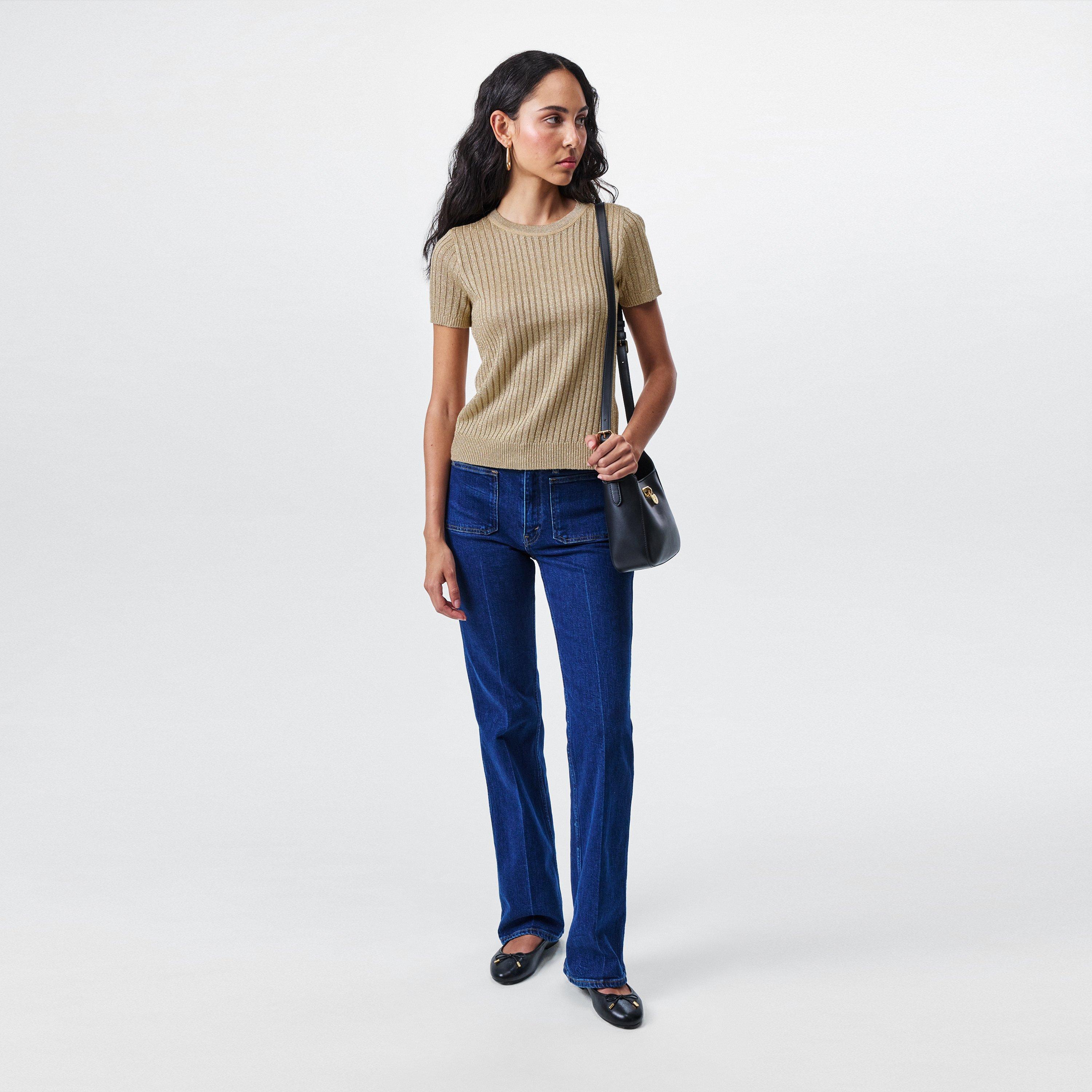 Mineral Gold - Lauren by Ralph Lauren - Metallic Rib-Knit Short-Sleeve Jumper - 6