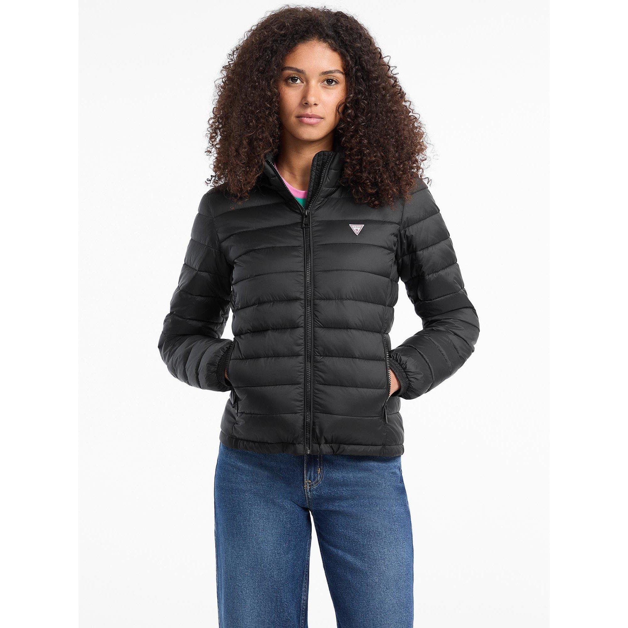Guess Women's Hooded Short Puffer Jacket - Jet Black A996 - 8 (XS)