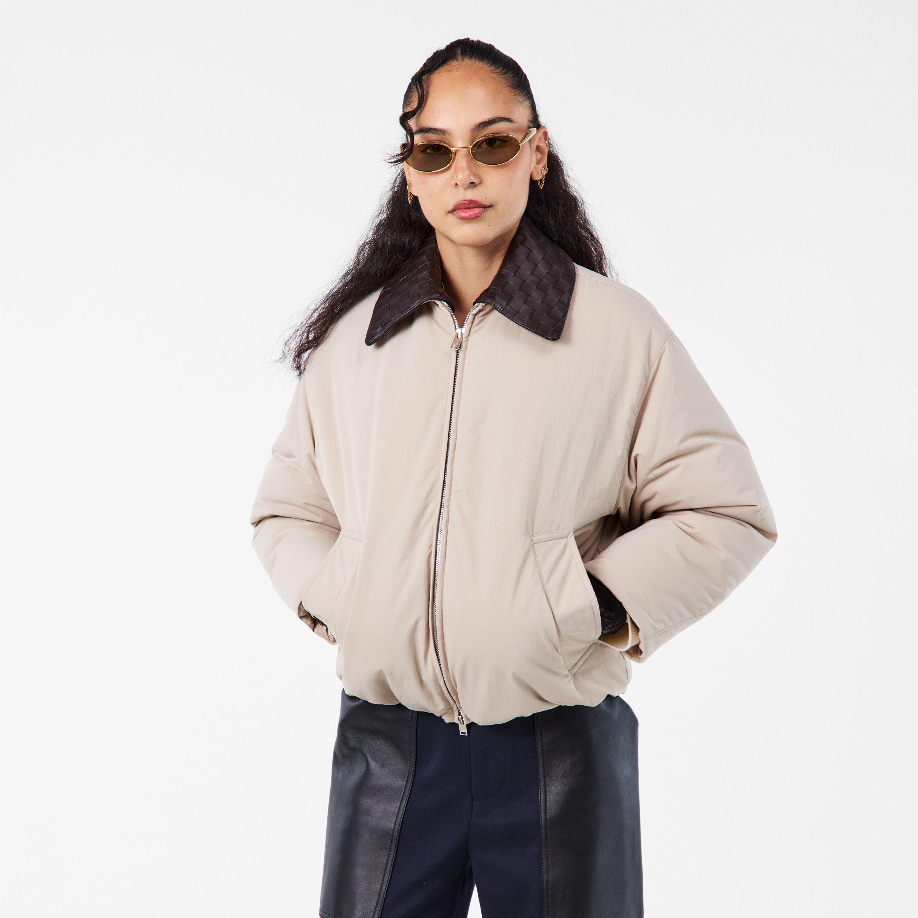 Grey Putty - Bottega Veneta - Women's Tech Long Sleeve Double Zip Short Puffer Jacket - 3