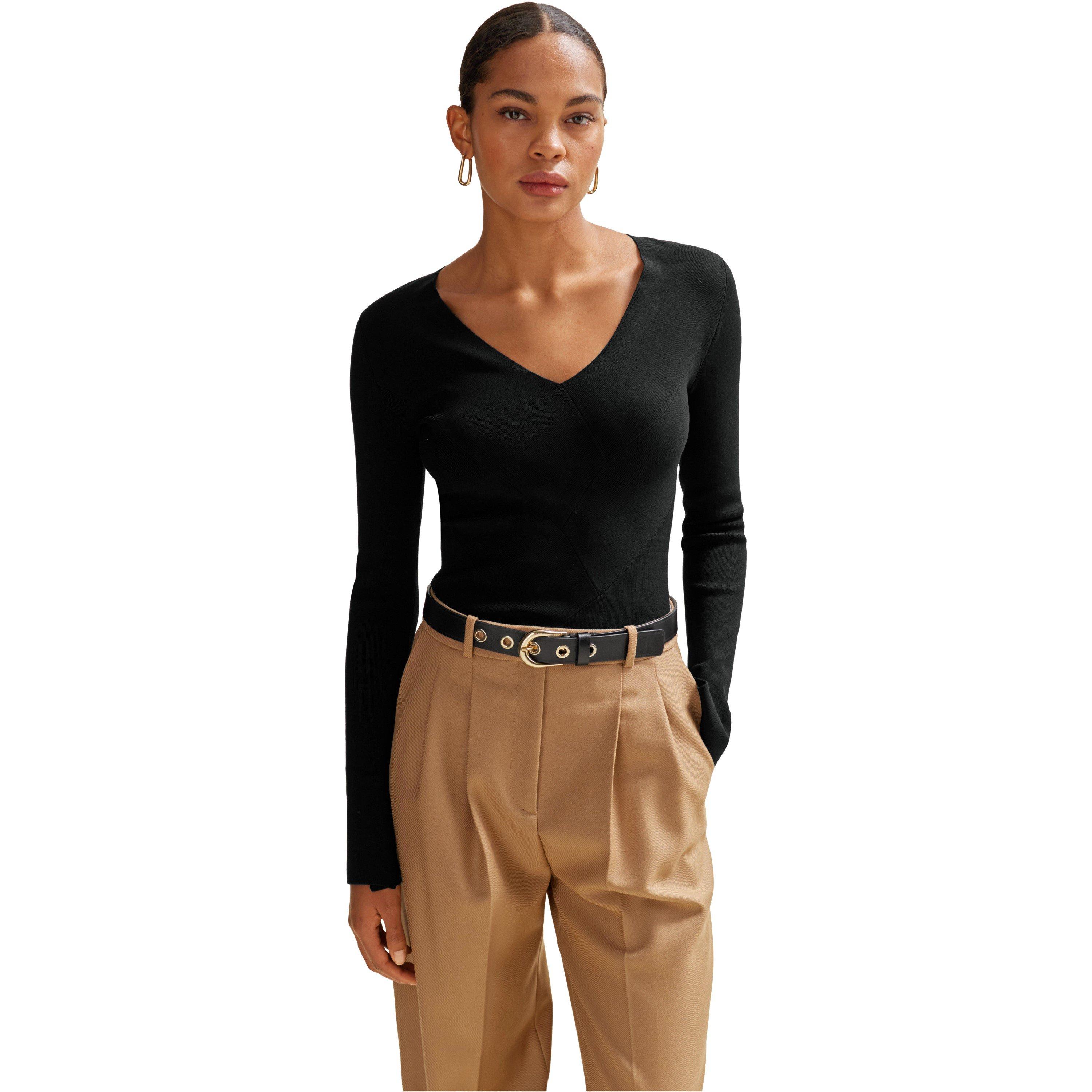 Black - Boss - Women's Fritzie Knitted V-Neck Sweater - 1