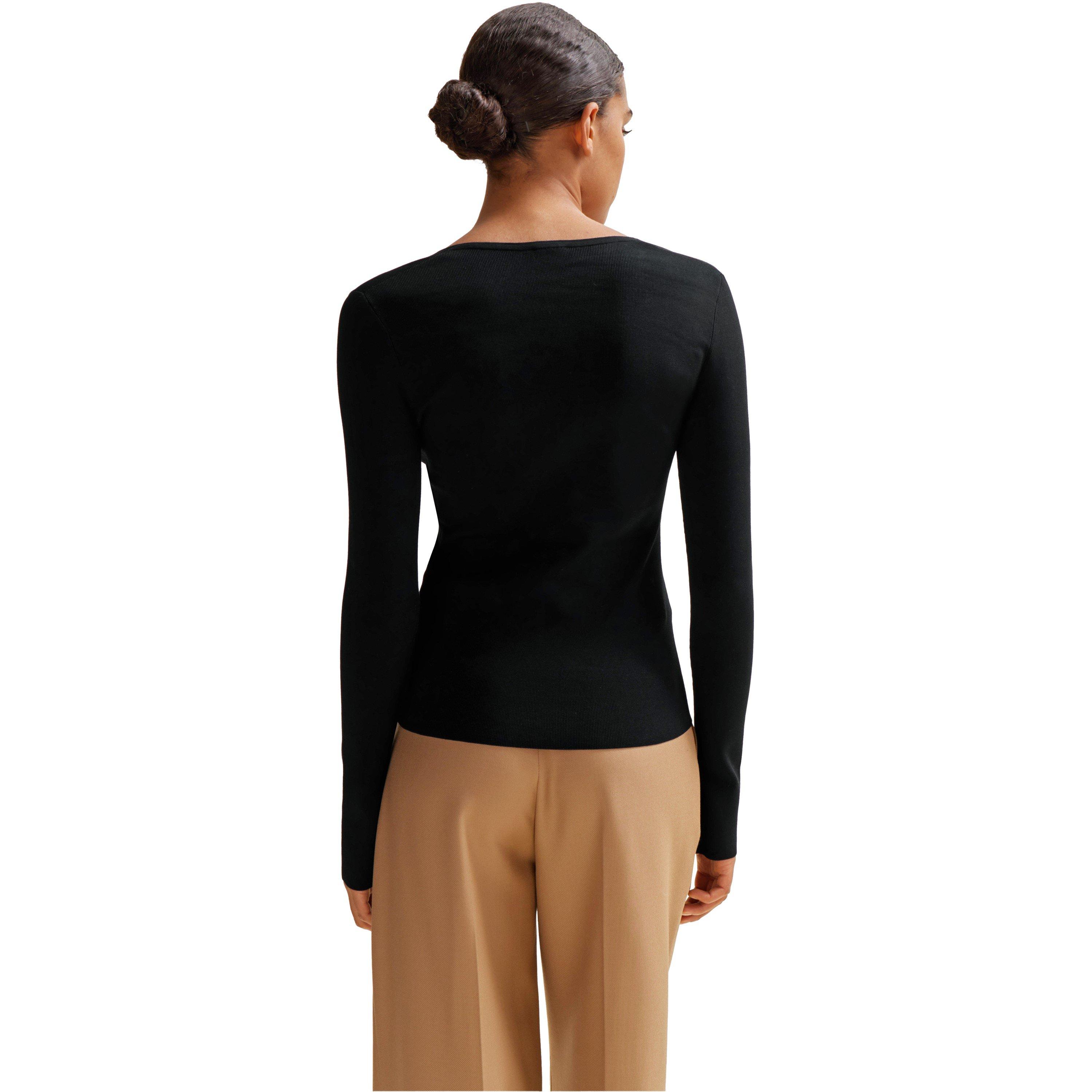 Black - Boss - Women's Fritzie Knitted V-Neck Sweater - 2