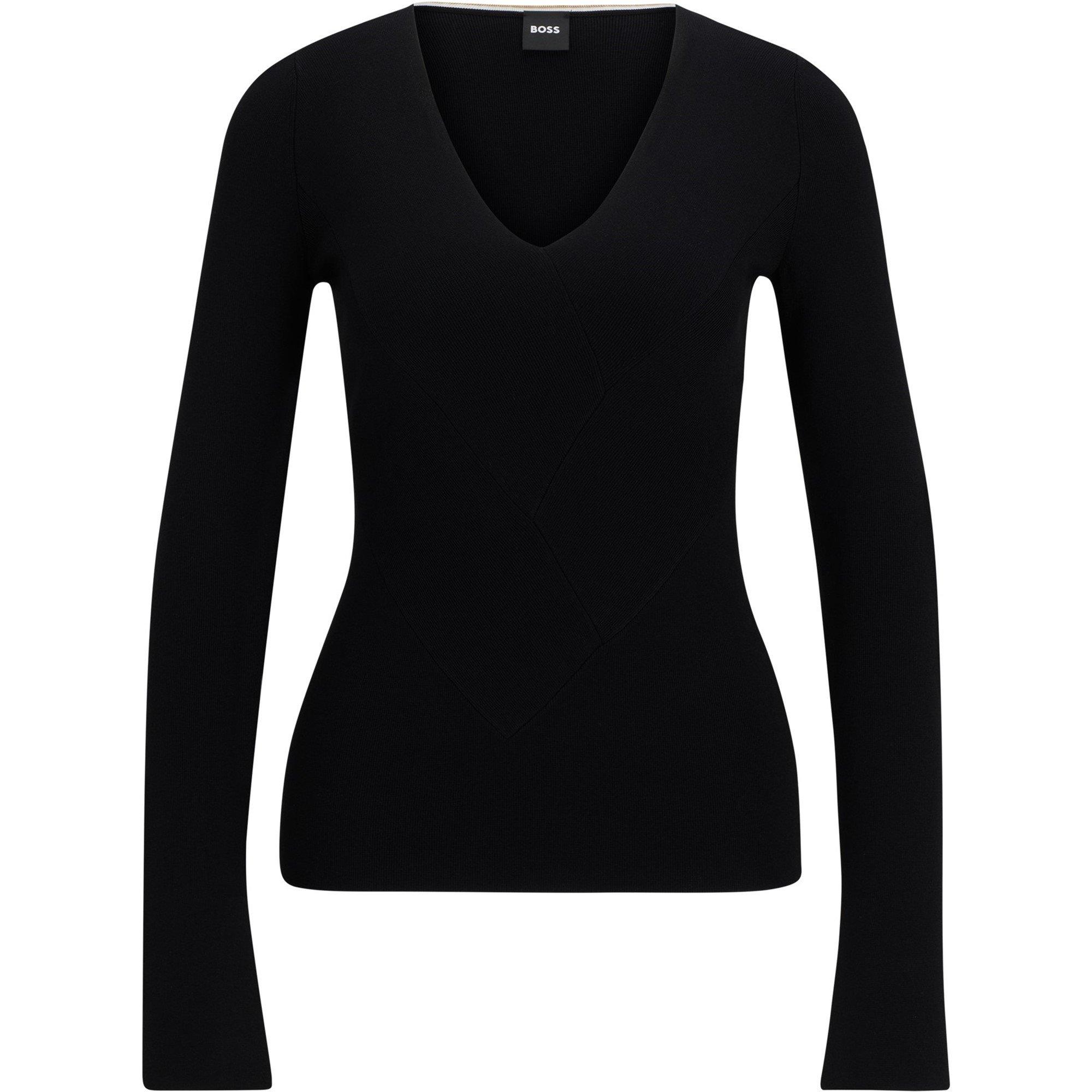 Black - Boss - Women's Fritzie Knitted V-Neck Sweater - 5