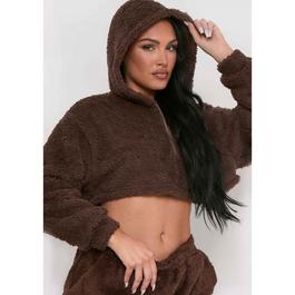 Missy Empire Teddy Borg Cropped Zip Up Hoodie