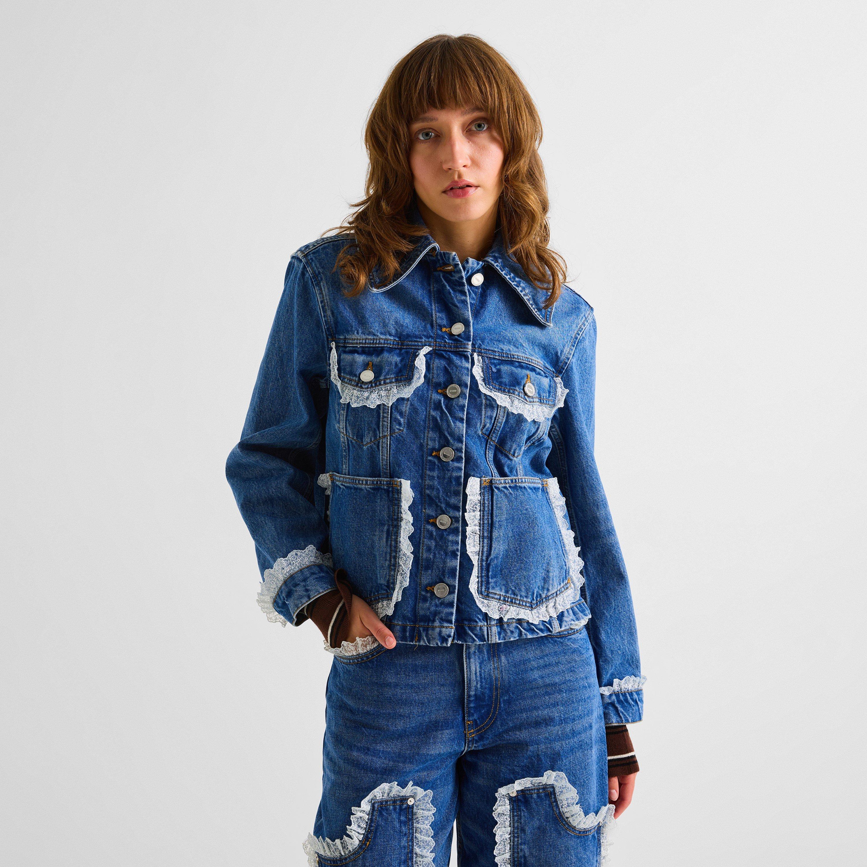 Blue - Ganni - Women's Denim Lace Jacket - 3