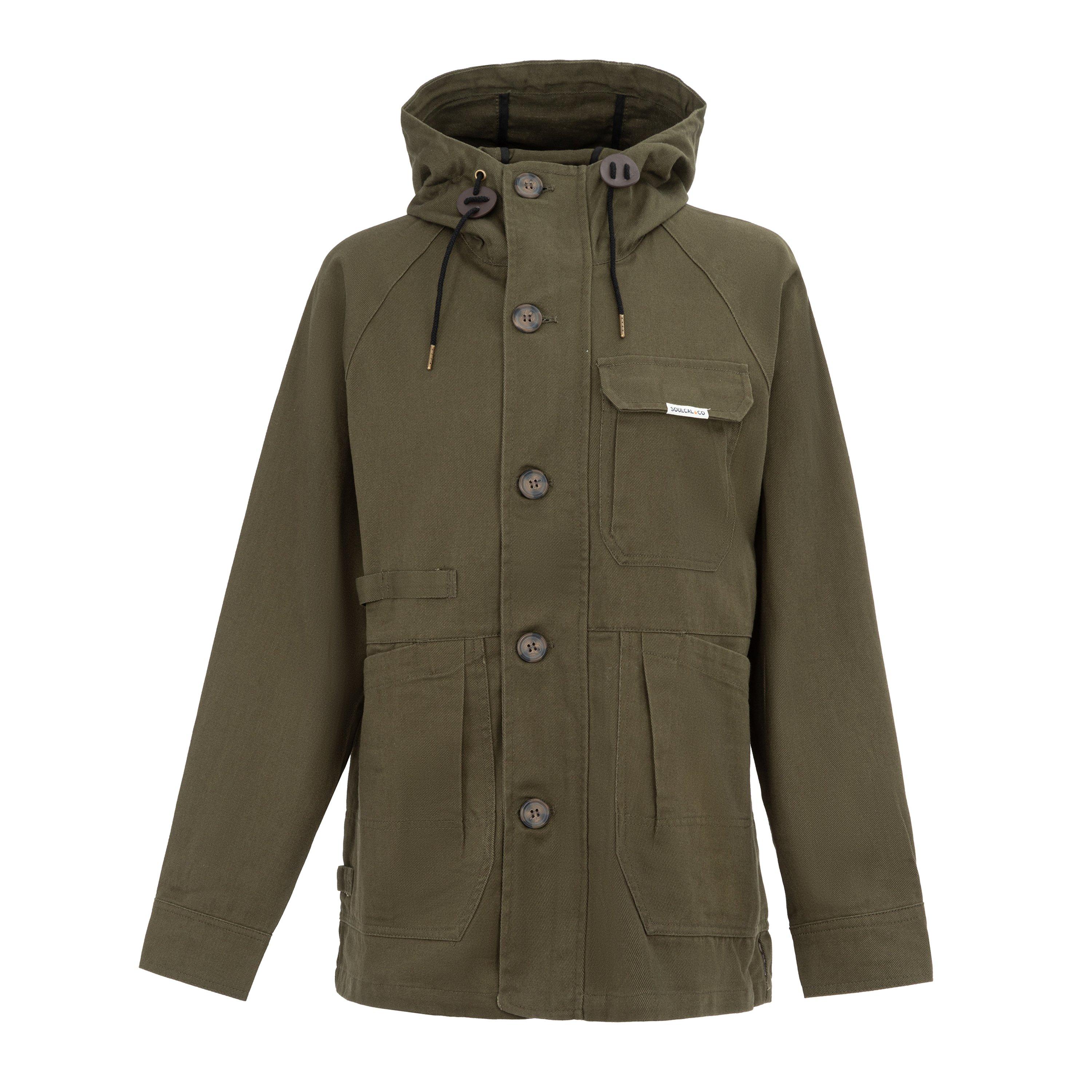 Khaki - SoulCal - Women's Soul Cotton Hooded Button Long Sleeve Parka - 1