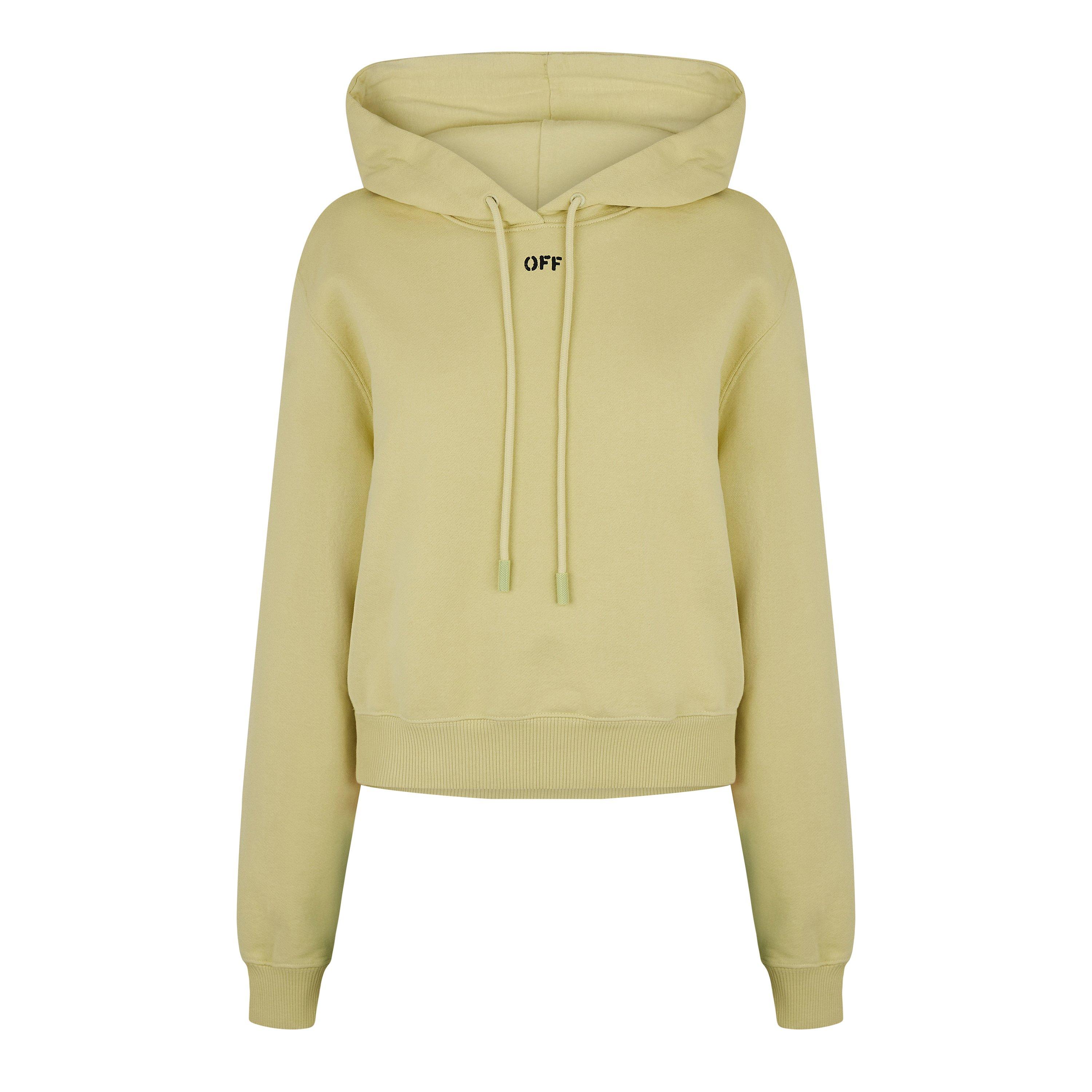 Green - Off White - Women's Stamp Cropped Hoodie, Cropped Design - 1