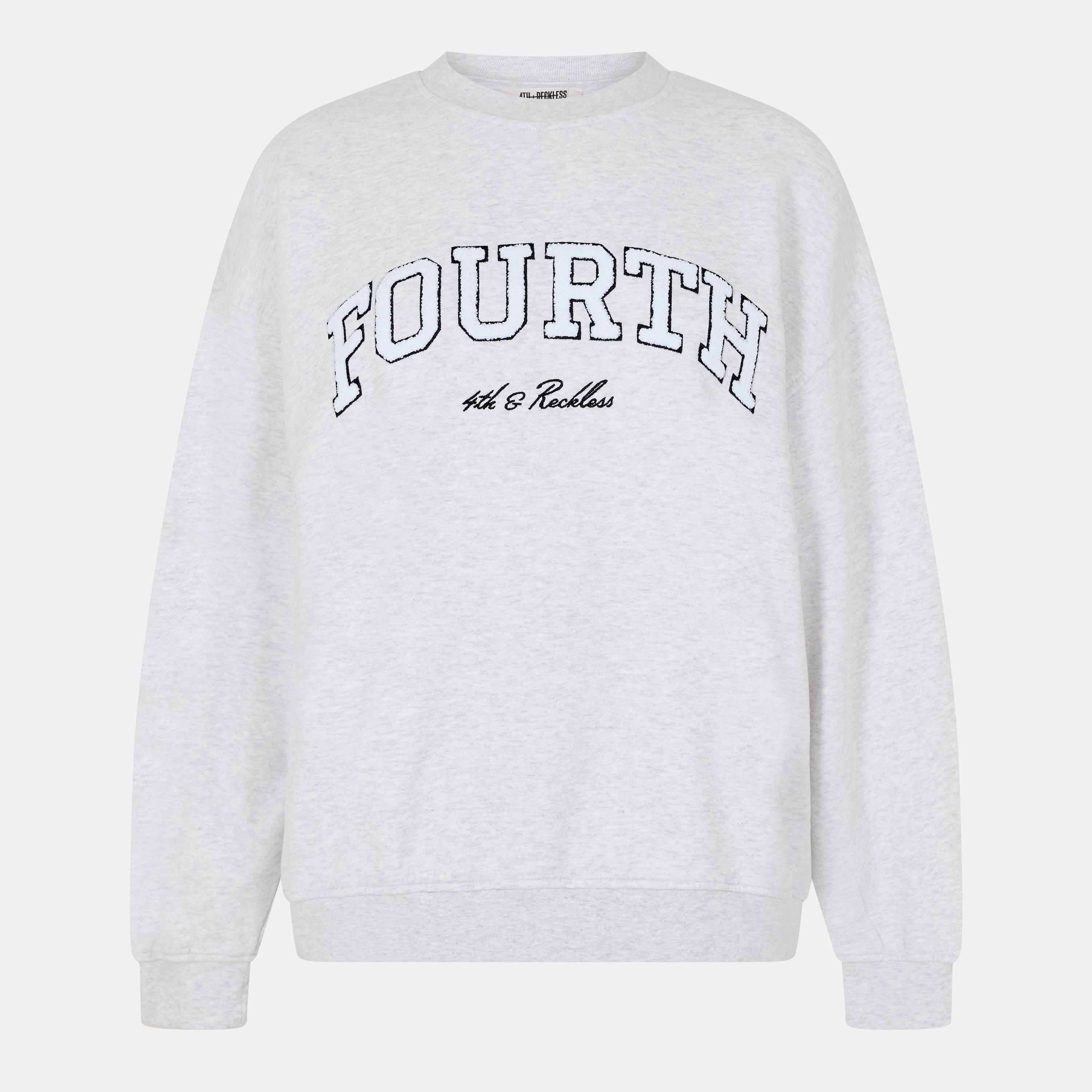 4Th And Reckless Women's Leon Logo Crew Sweatshirt - Light Grey - 8 (XS)
