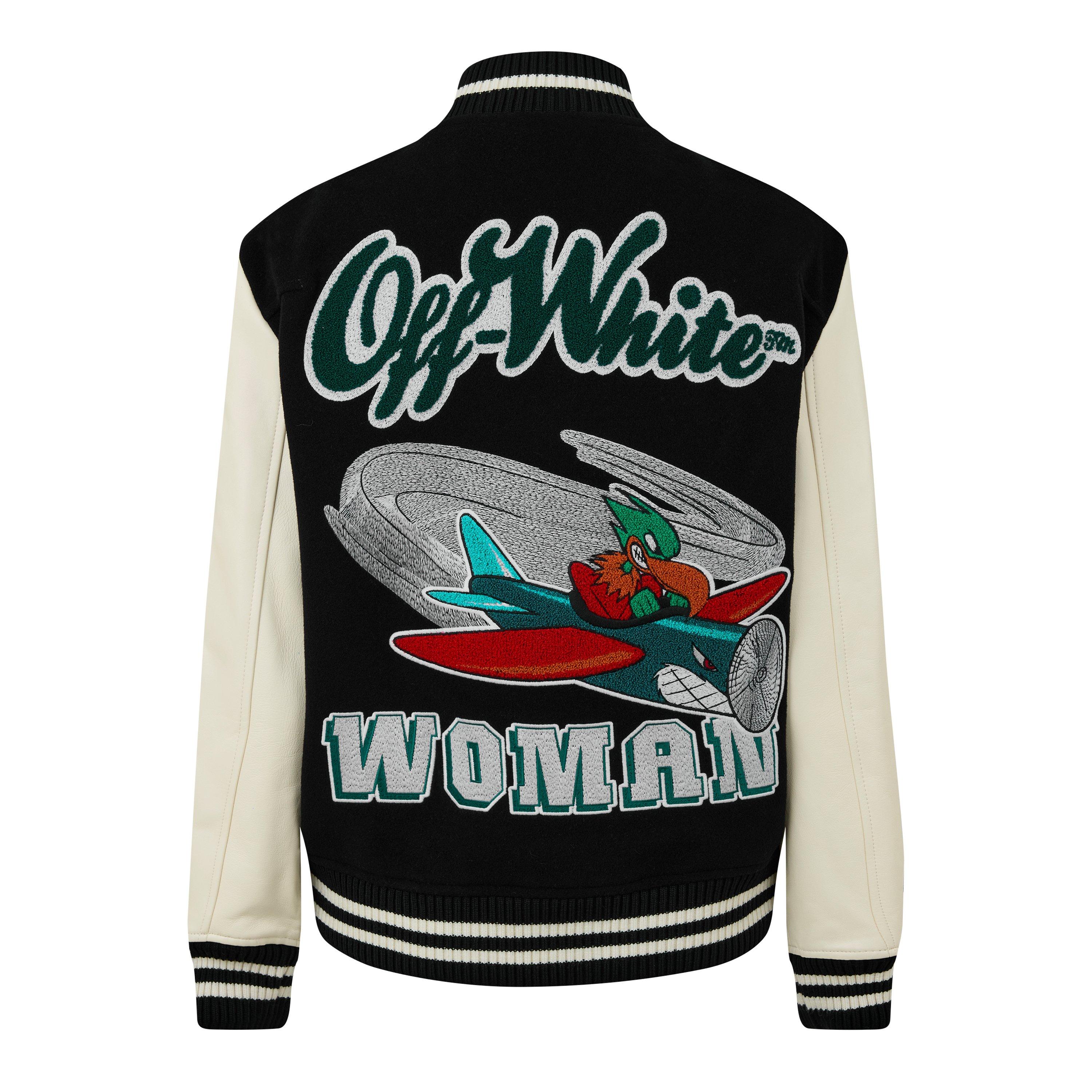 Nero Bianco - Off White - Women's Embr Varsity Wool Leather Sleeve Long Sleeve Bomber Jacket - 2