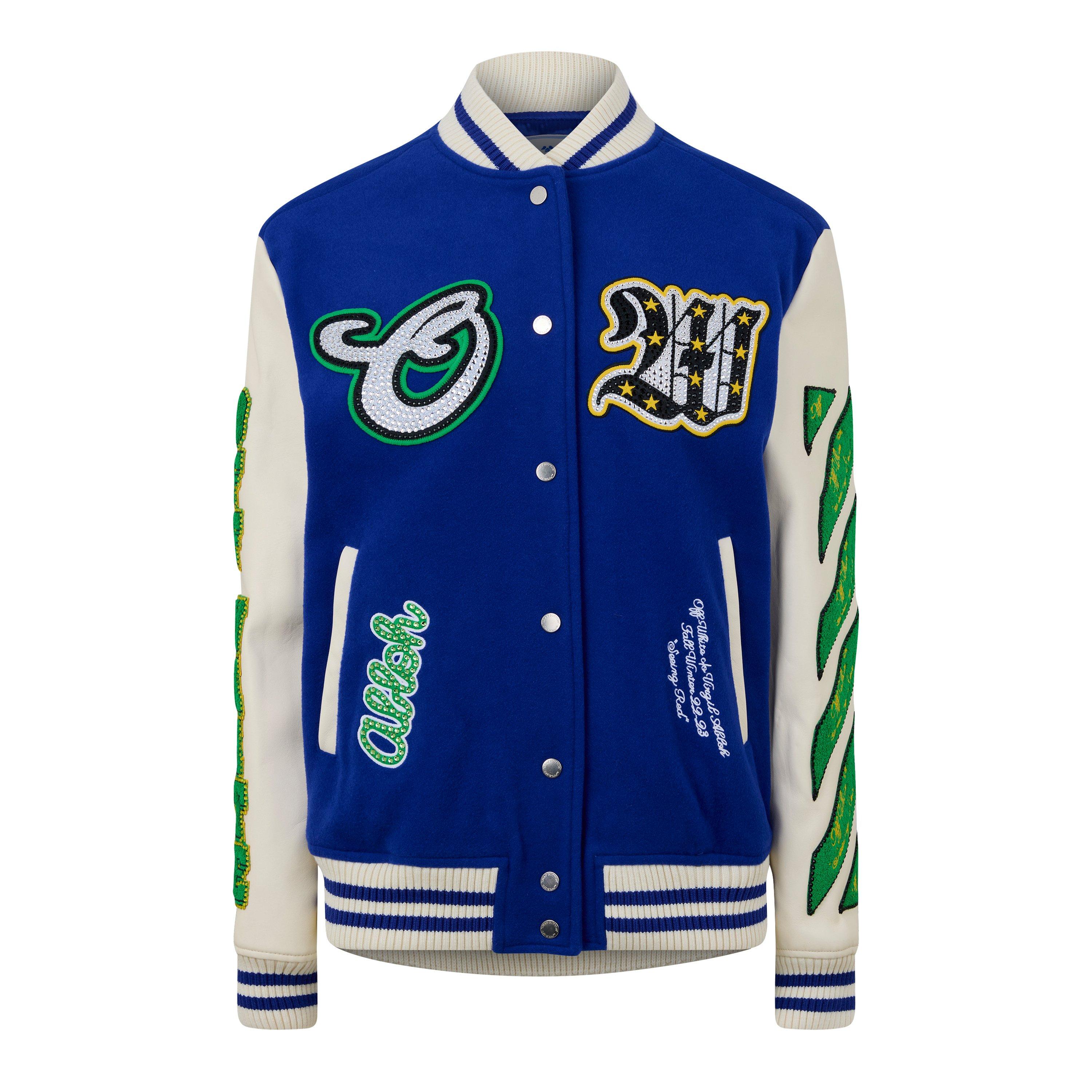 Blue White - Off White - Women's Bling Varsity Jacket - 1