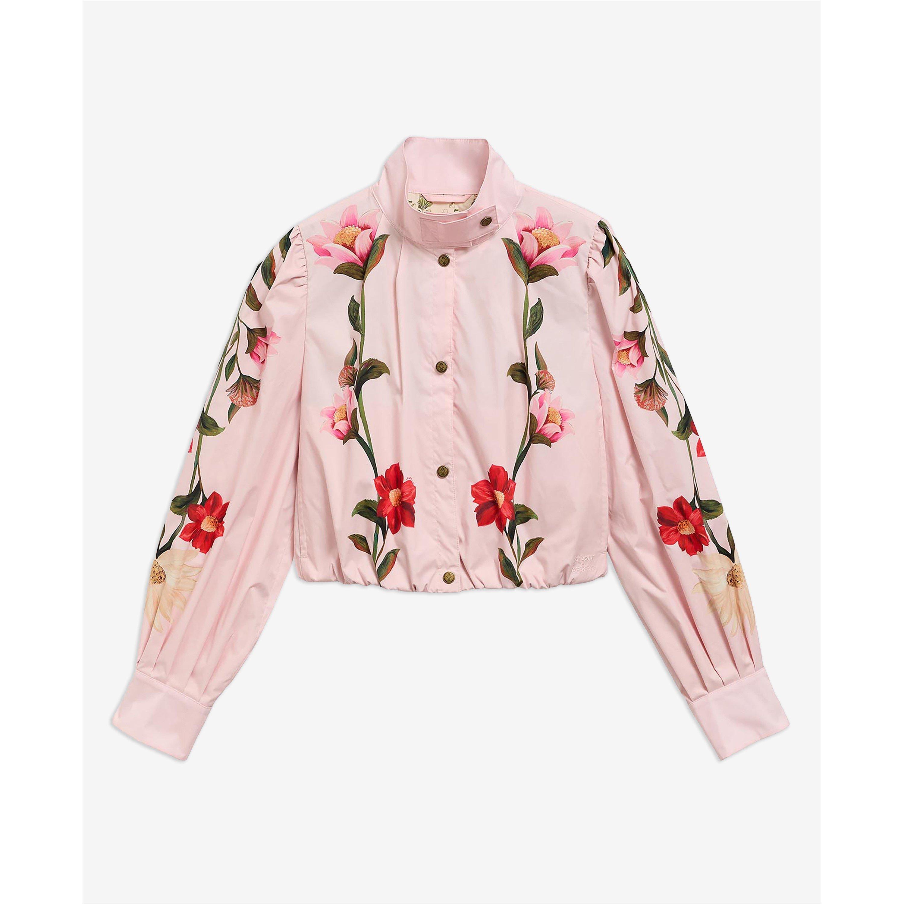 Barbour x Farm Rio Womens Bomber Jacket - Pink /Cream Fl - Size 12 (M)
