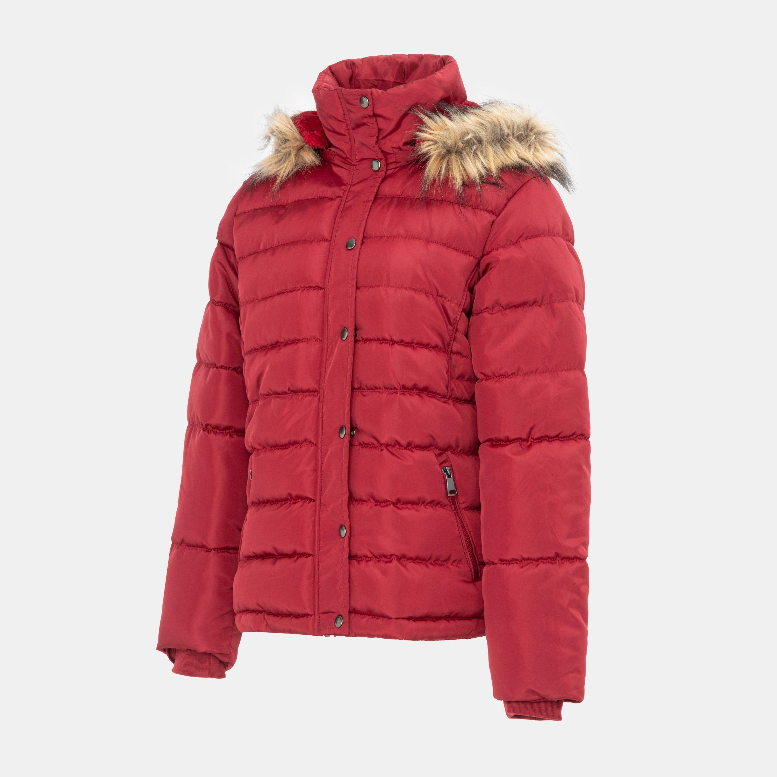 Burgundy - I Saw It First - Women's ISIF Detachable Hood Fur Trim Sherpa Lined Parka - 3