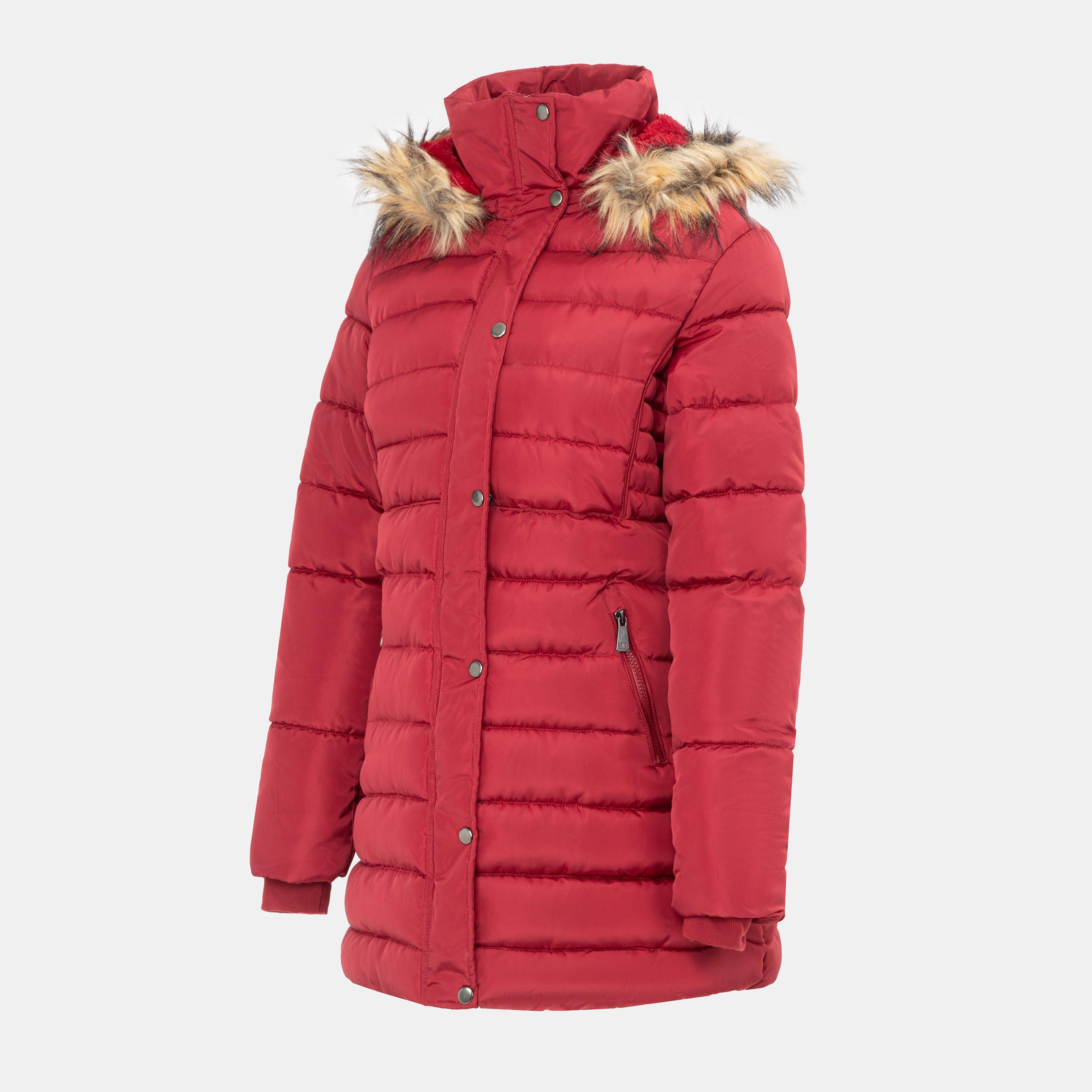 Burgundy - I Saw It First - Women's ISIF Detachable Hood Sherpa Lined Knee Length Parka - 3