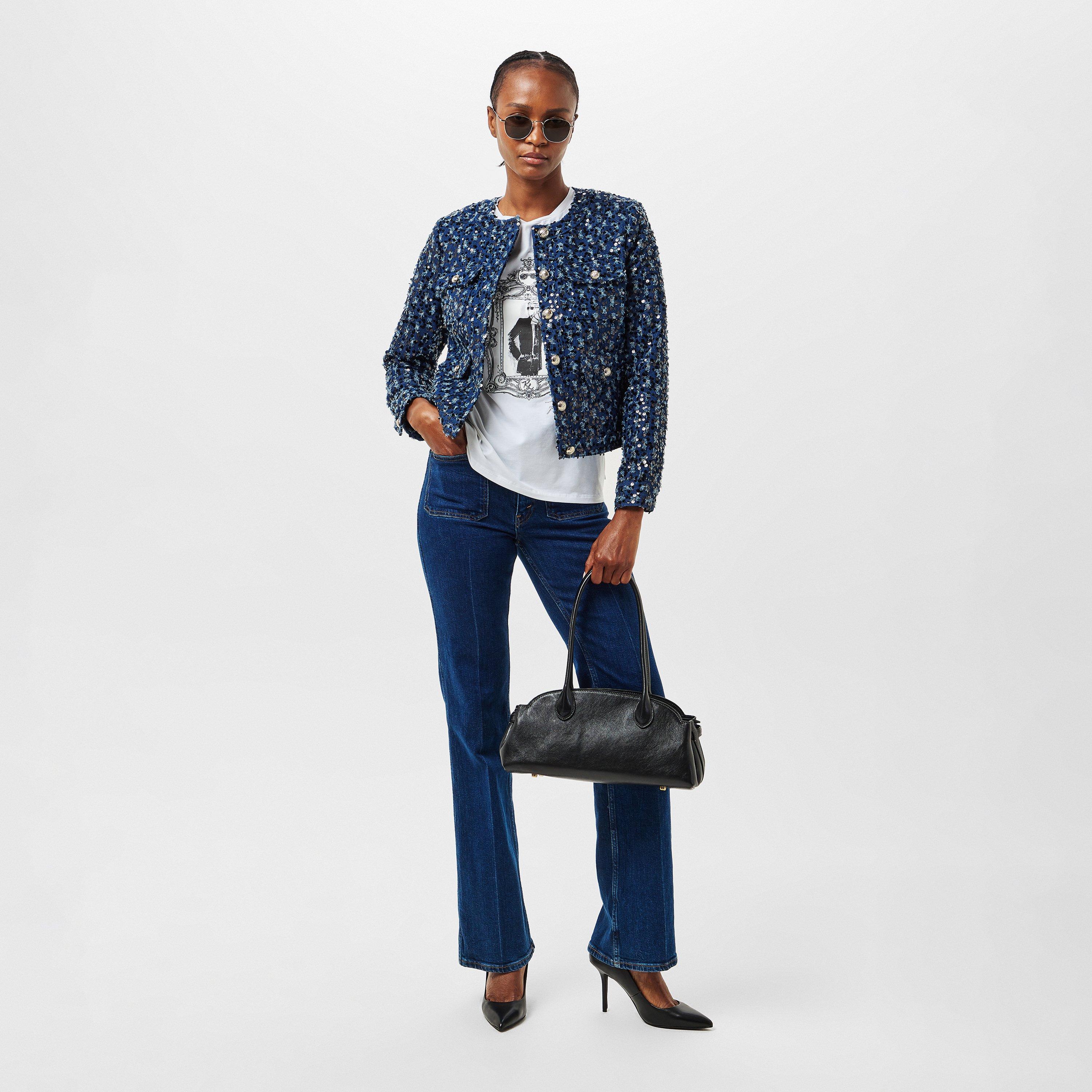 Blue - Karl Lagerfeld - Women's Classic Denim Structured Fit Denim Jacket - 6