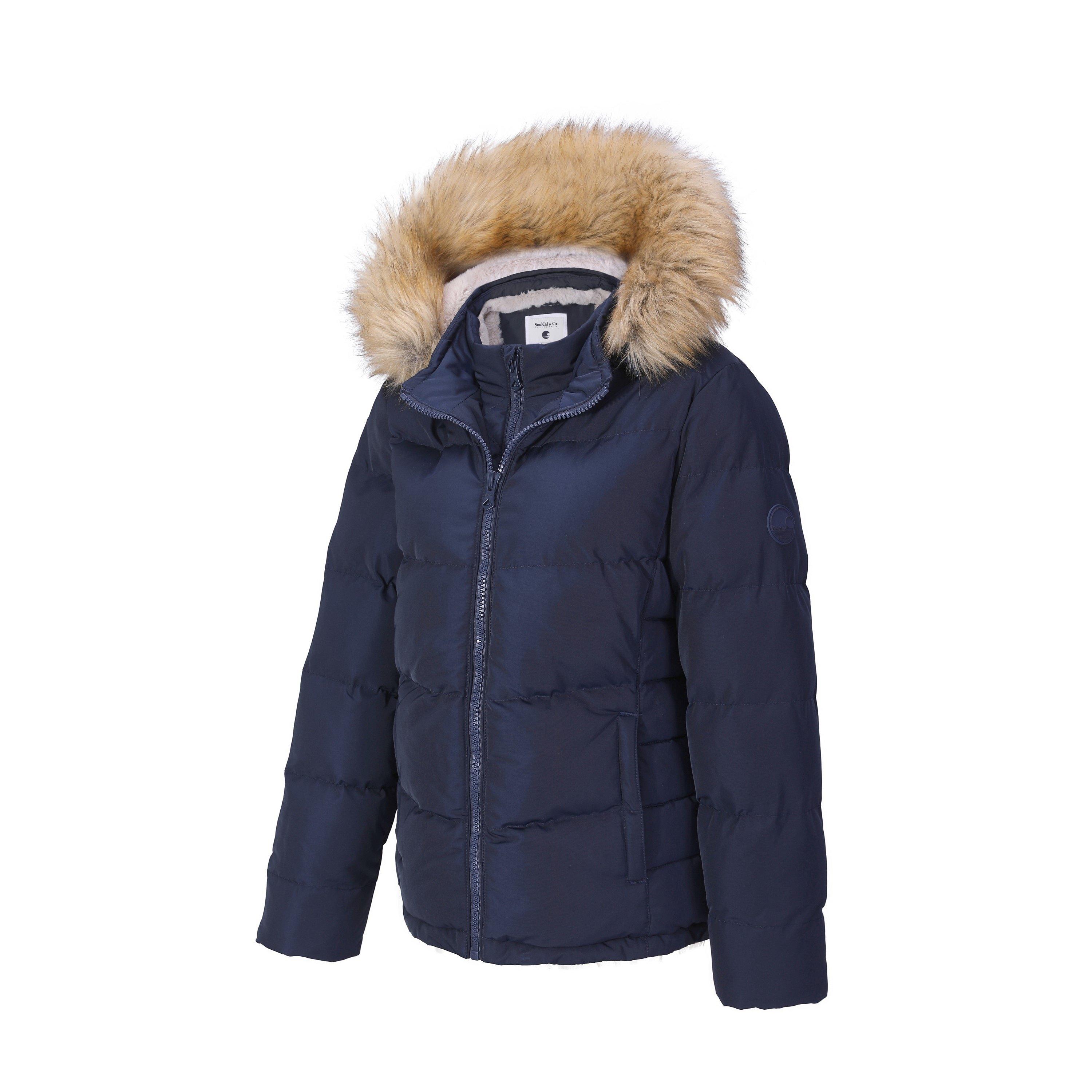 Marineblau - SoulCal - Women's 2 Zip Bubble Hooded Long Sleeve Short Puffer Jacket - 11