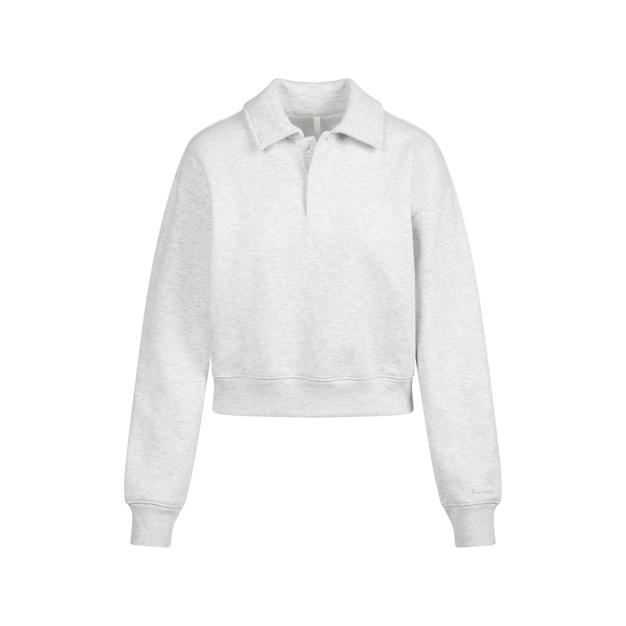 L Heather Grey - SKIMS - Women's Polo Cotton Cropped 1/4 Zip Fleece Top - 1