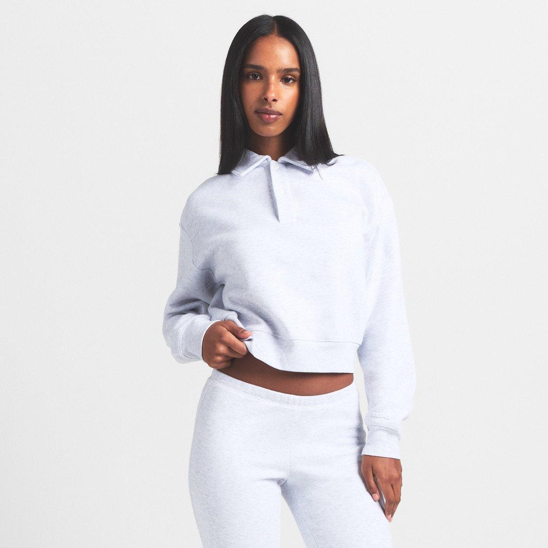 L Heather Grey - SKIMS - Women's Polo Cotton Cropped 1/4 Zip Fleece Top - 2