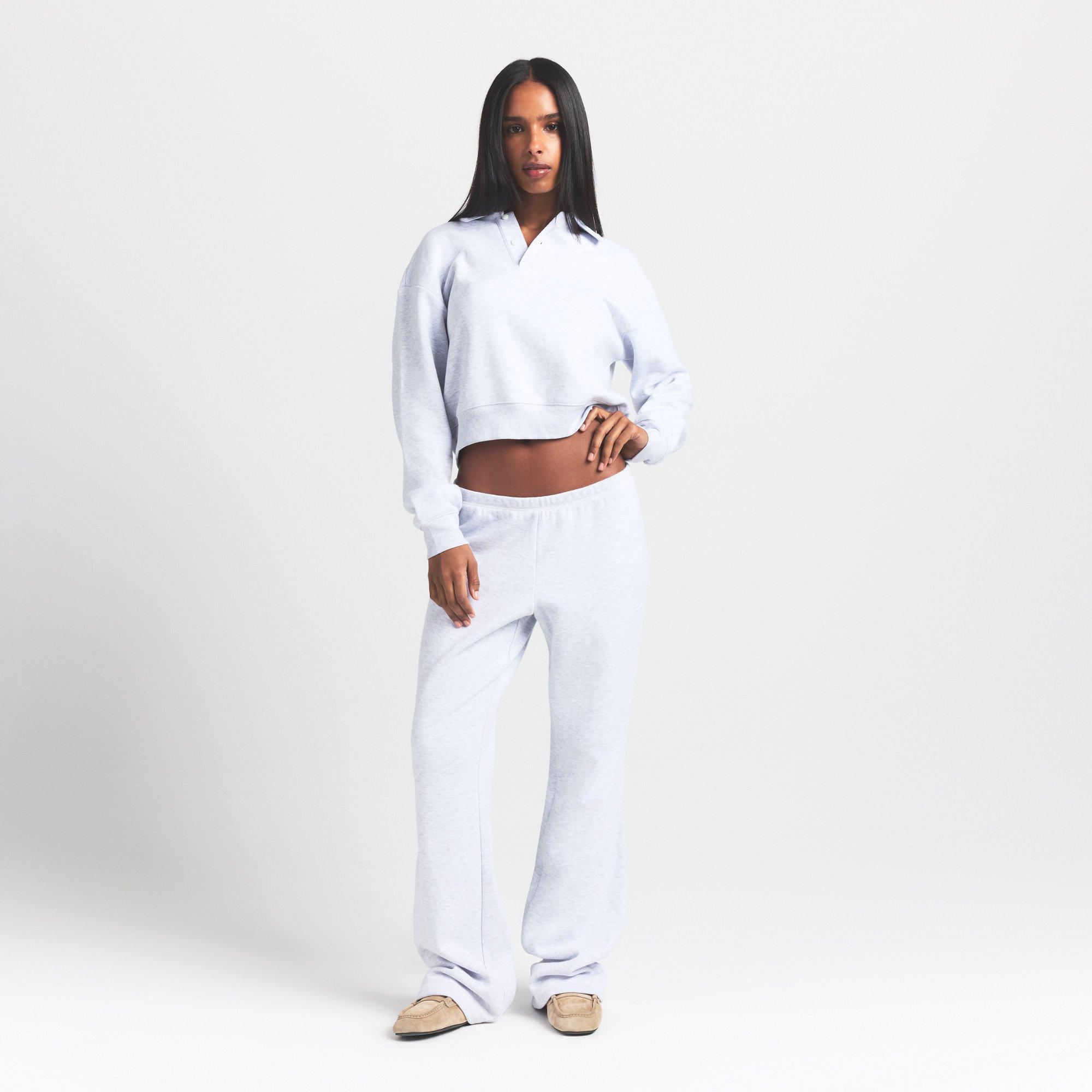 L Heather Grey - SKIMS - Women's Polo Cotton Cropped 1/4 Zip Fleece Top - 5