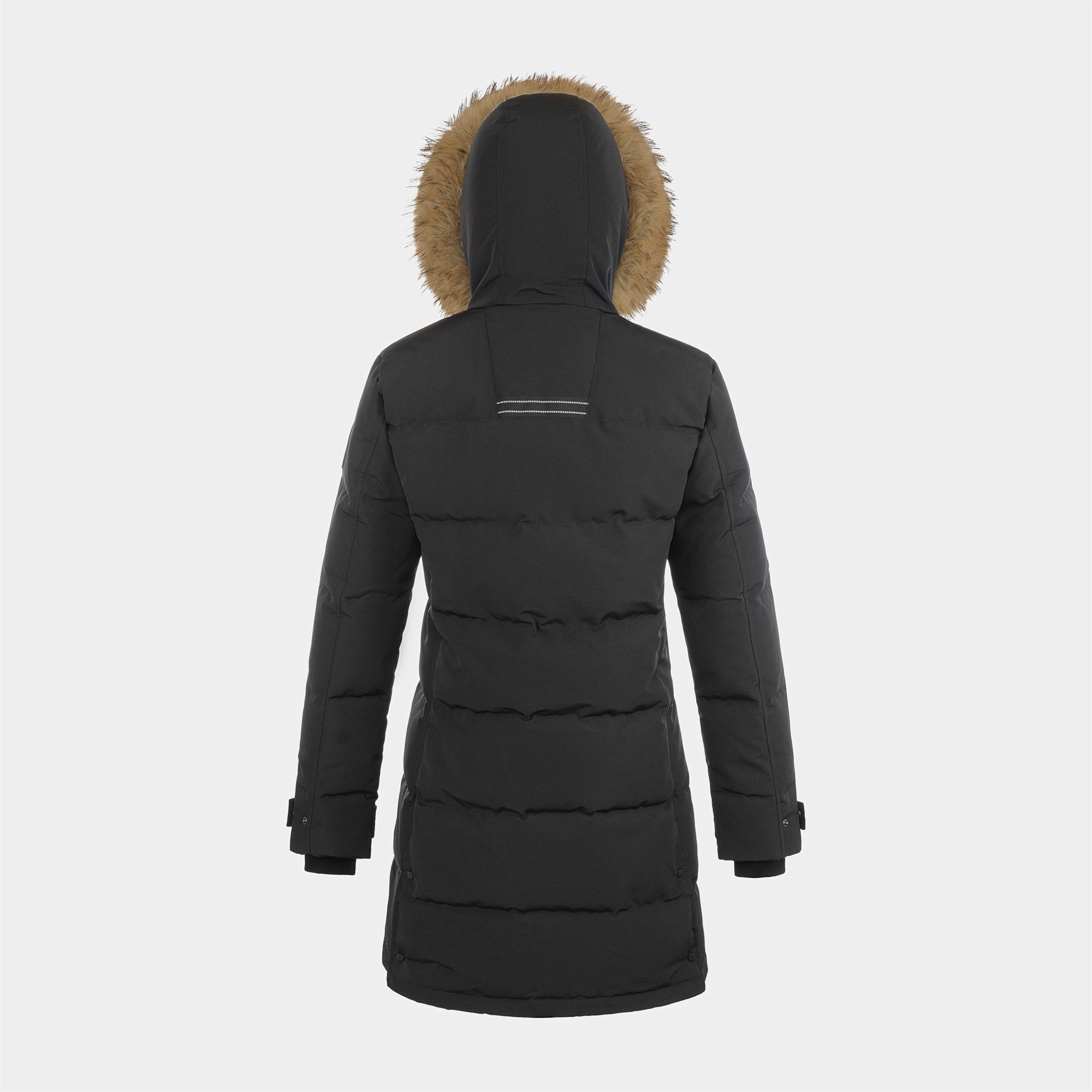 Black - Arctic Army - Women's Muskox Faux Fur Trim Hooded Thigh Length Parka - 2