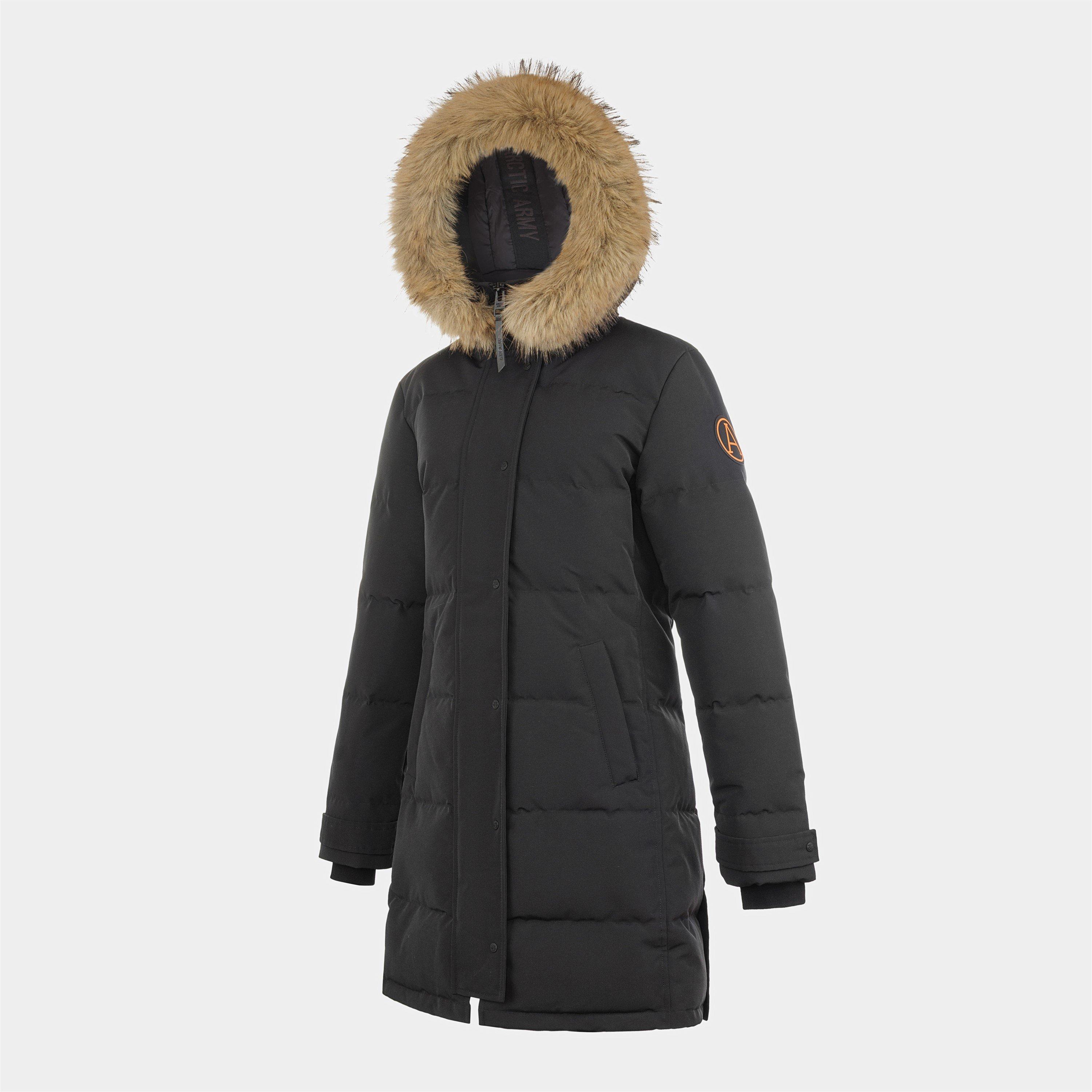 Black - Arctic Army - Women's Muskox Faux Fur Trim Hooded Thigh Length Parka - 3