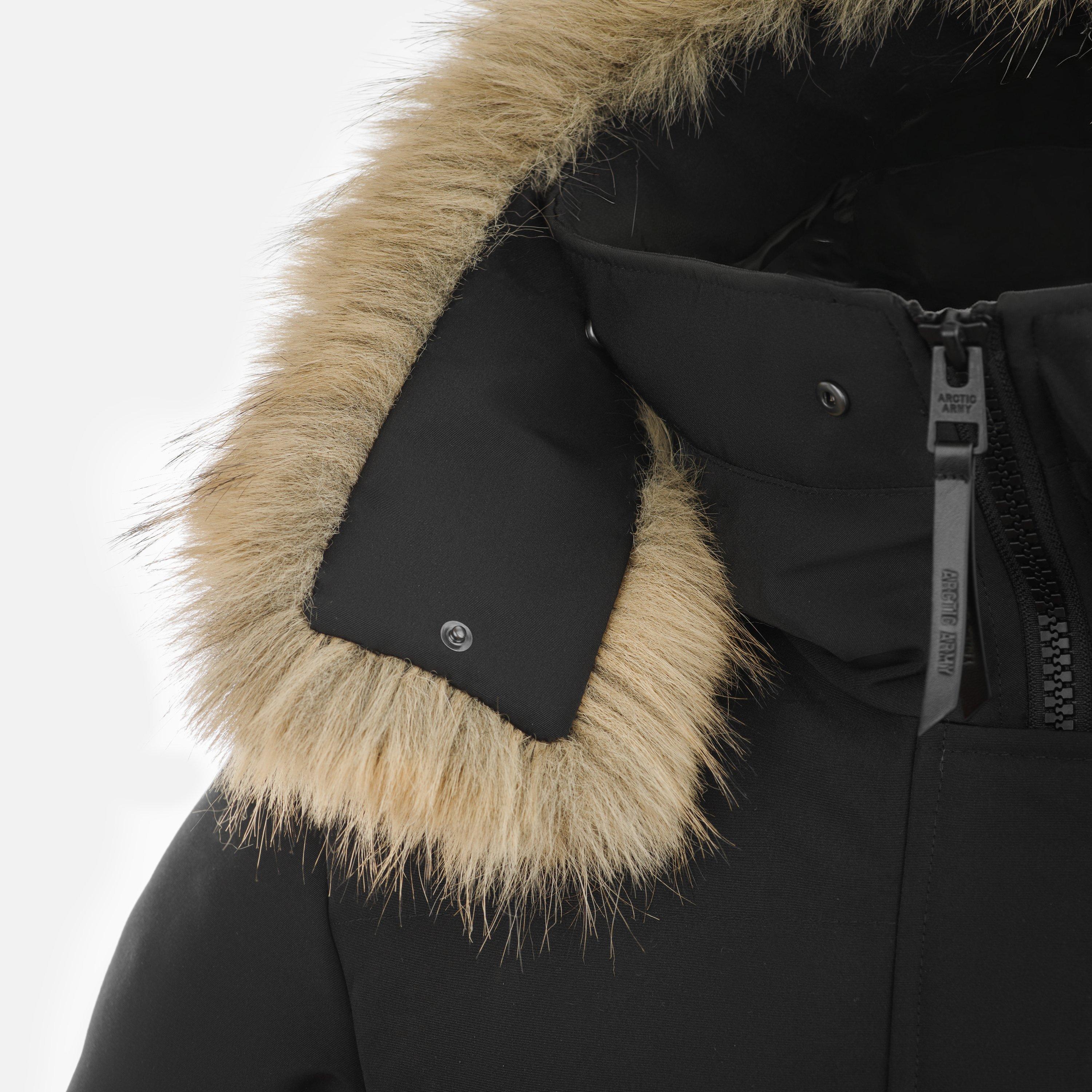 Black - Arctic Army - Women's Muskox Faux Fur Trim Hooded Thigh Length Parka - 8