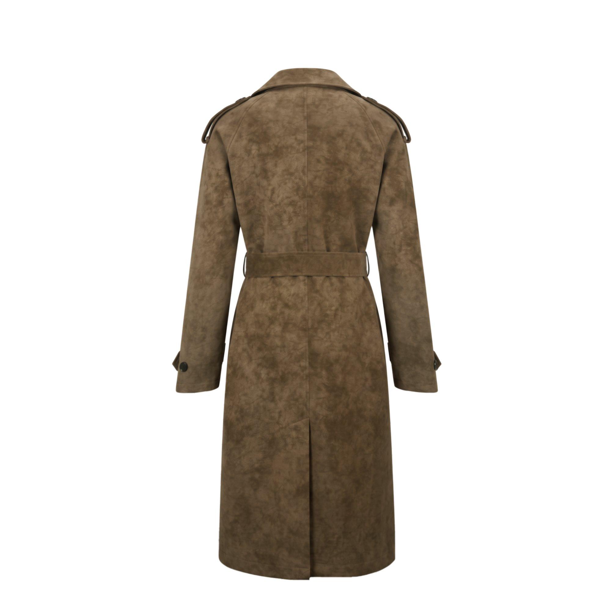 Chocolate - Biba - Women's  Suede Long Sleeve Calf Length Faux Leather Jacket - 3