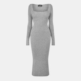 Missy Empire Knit Square Neck Long Sleeve Midi Dress