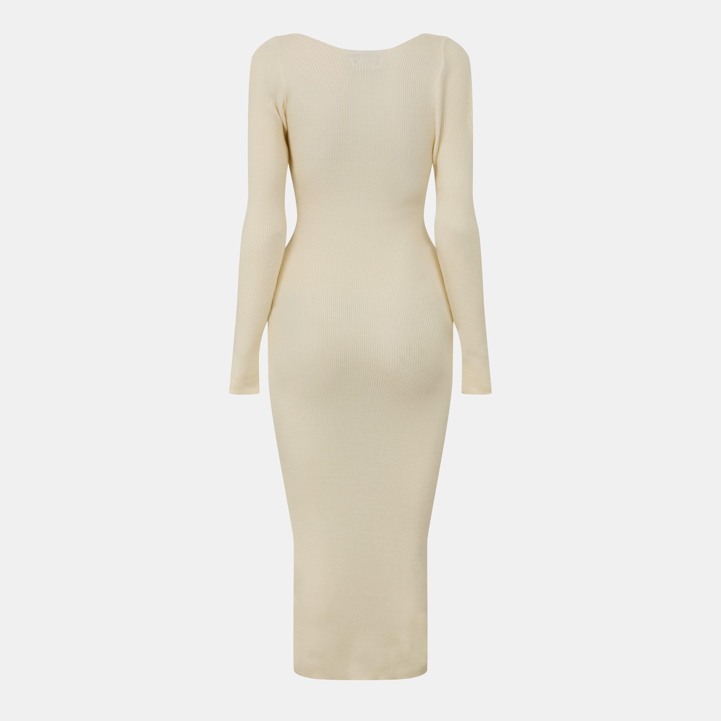 Creme - Missy Empire - Knit Square Neck Midi Dress Womens - 2