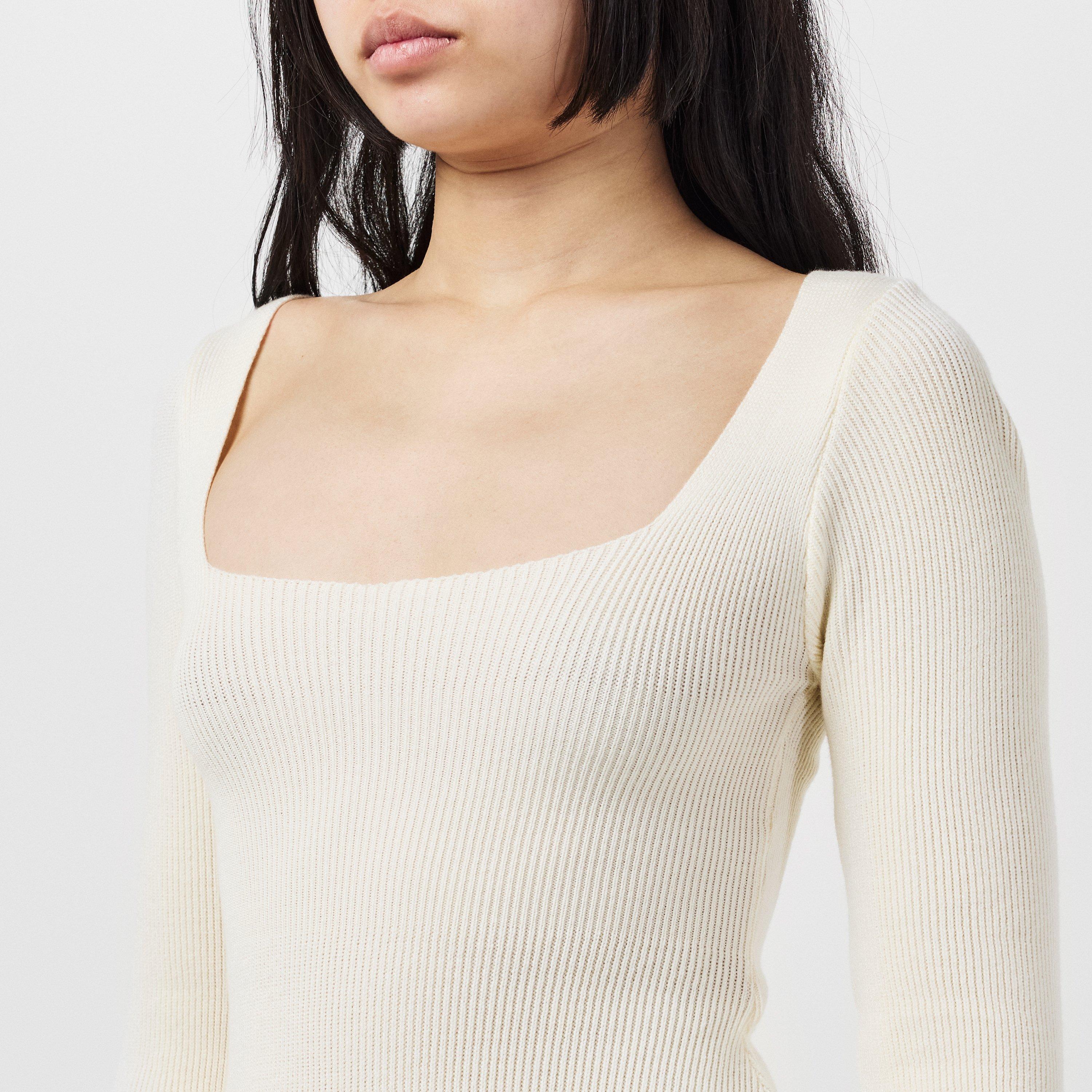 Creme - Missy Empire - Knit Square Neck Midi Dress Womens - 5