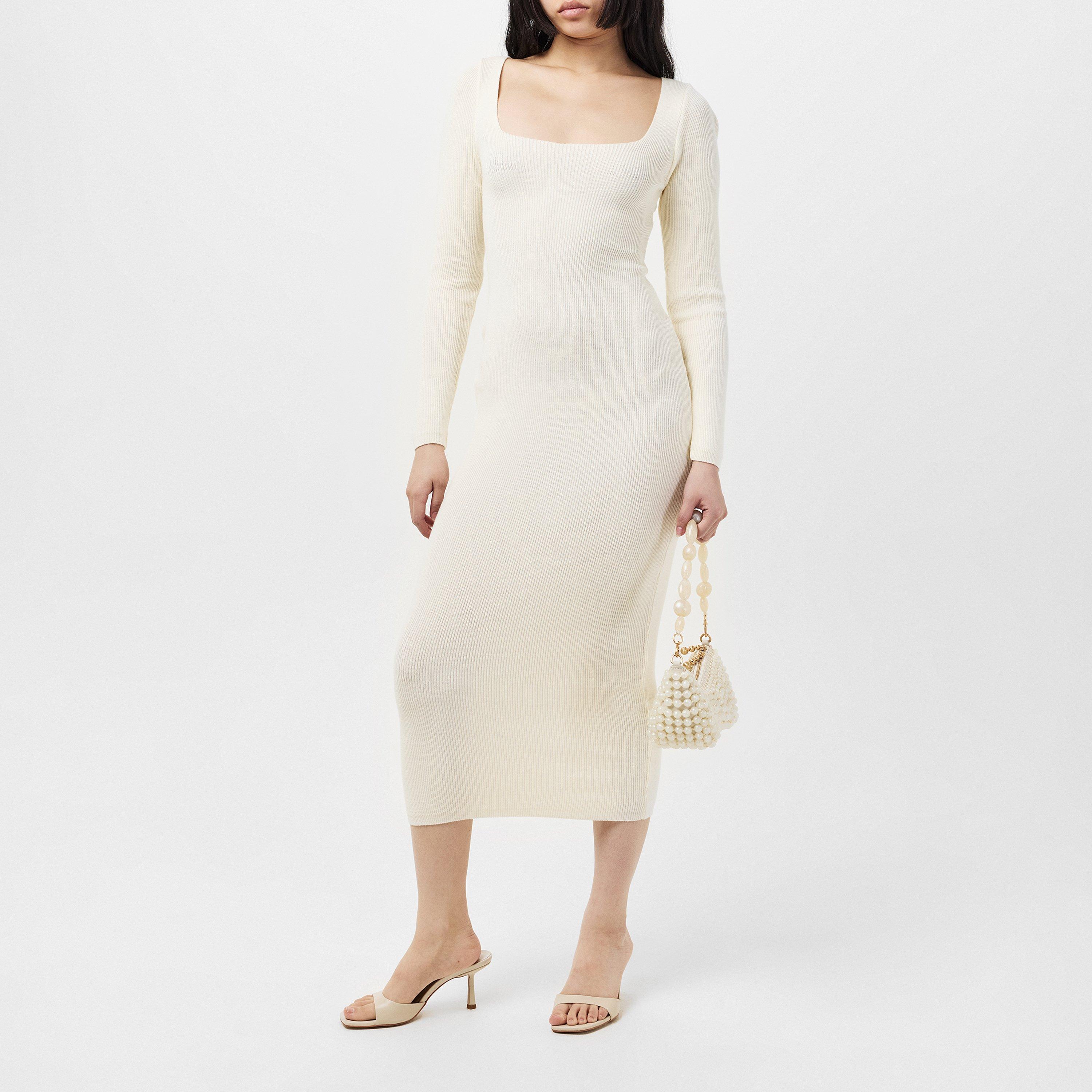 Creme - Missy Empire - Knit Square Neck Midi Dress Womens - 6