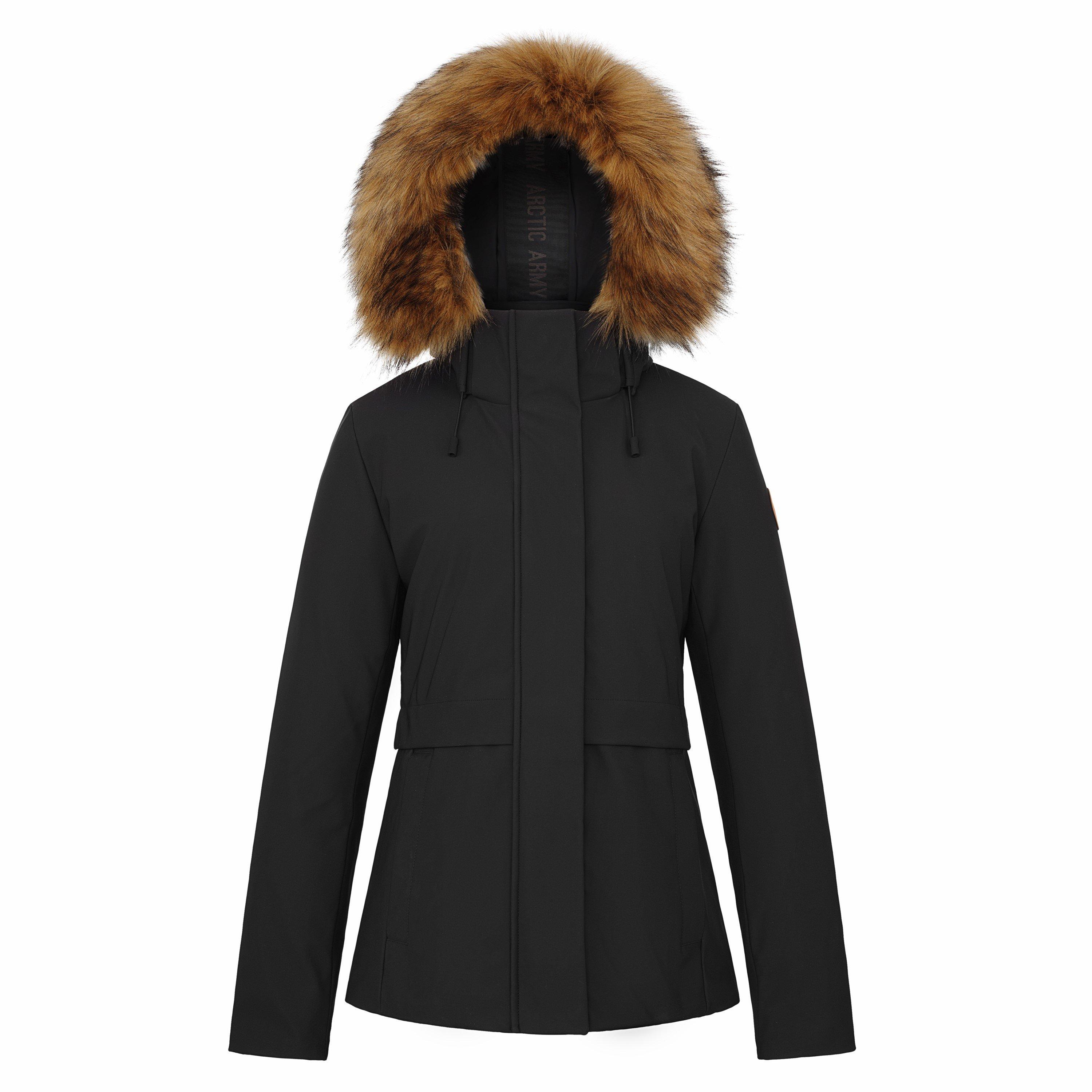 Black - Arctic Army - Women's Hooded Long Sleeve Weather Resistant Parka - 1