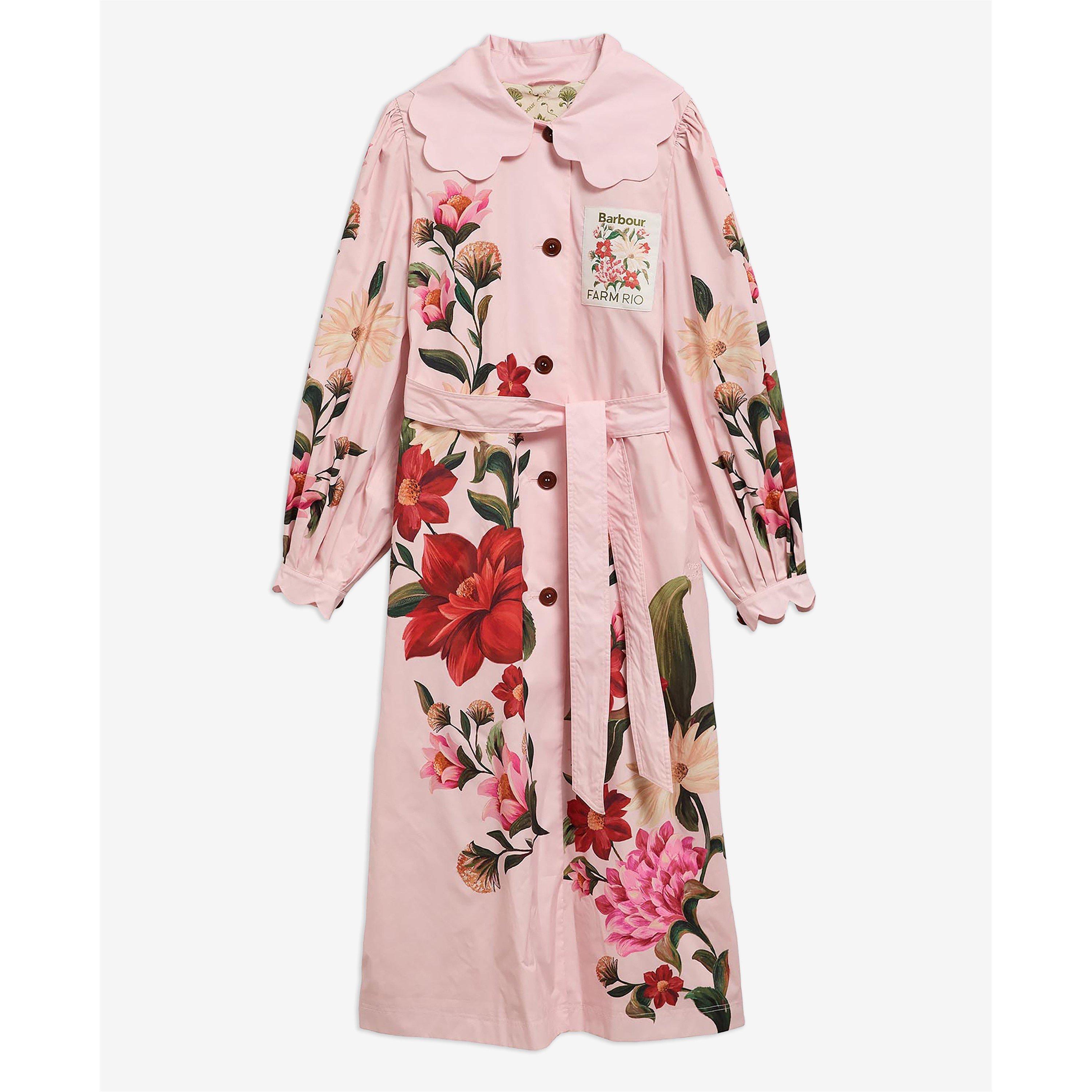 Barbour x Farm Rio Womens Trench Coat - Pink /Cream Fl - Size 14 (L)