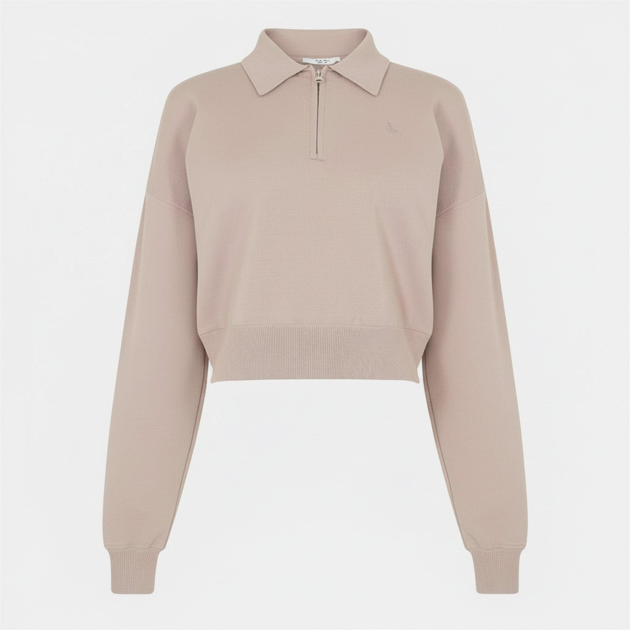 Taupe - Jack Wills - Women's Cropped 1/4 Zip Knitted Top - 1