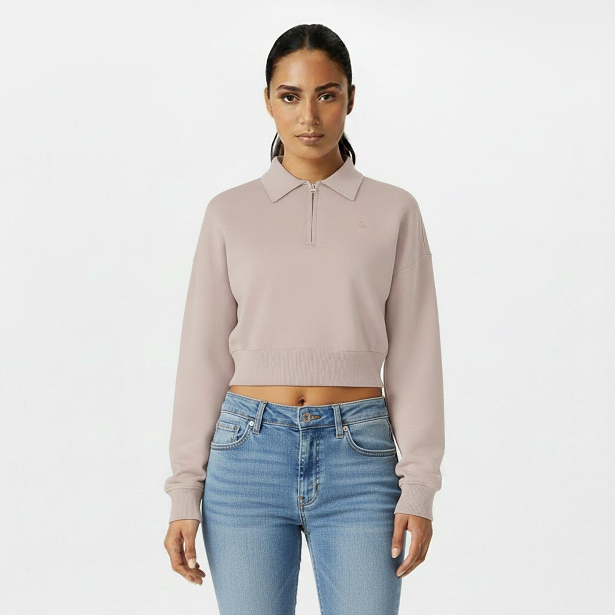 Taupe - Jack Wills - Women's Cropped 1/4 Zip Knitted Top - 3