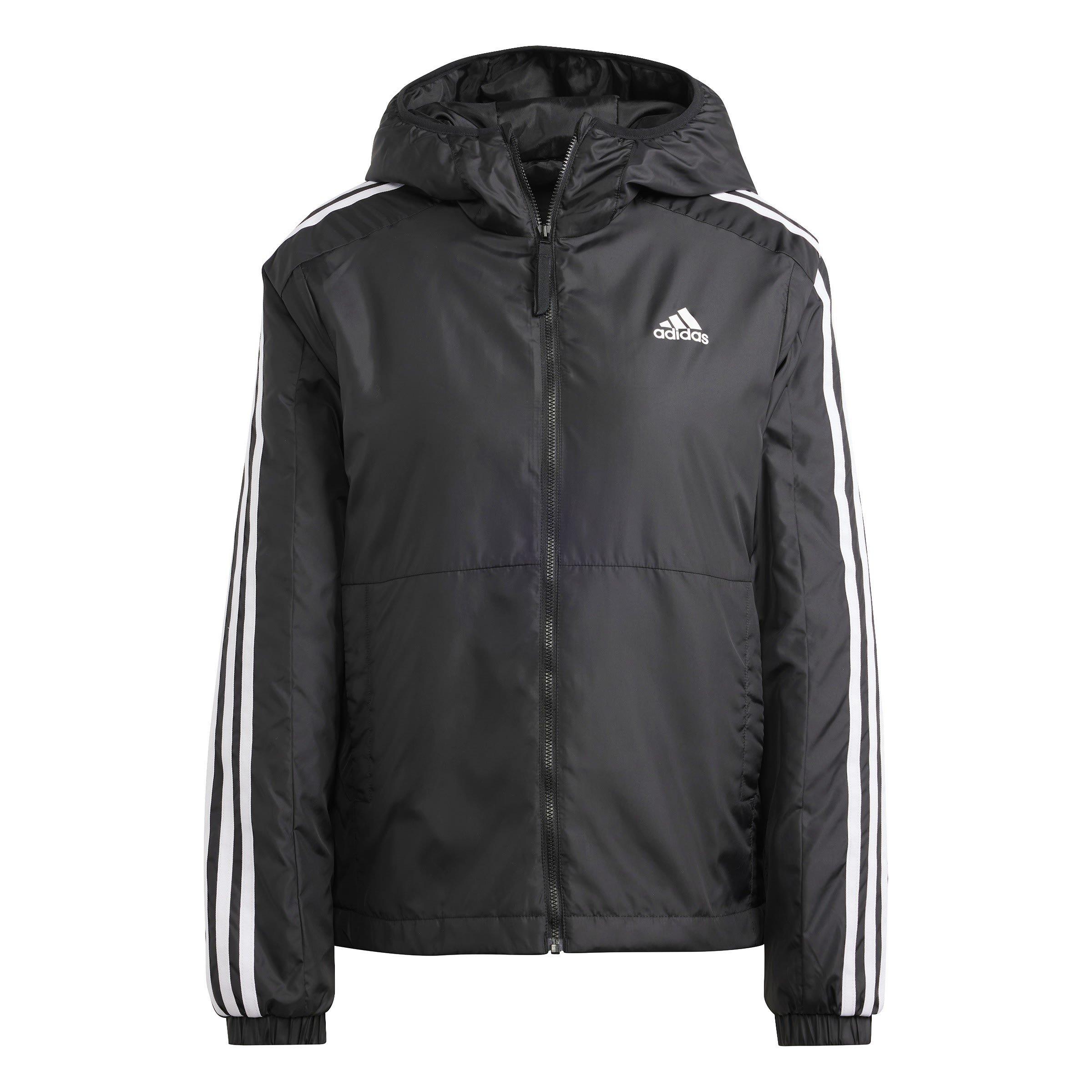 Black/White - adidas - Women's 3 Stripe Essential Water Resistant Wind Resistant Long Sleeve Puffer Jacket - 1