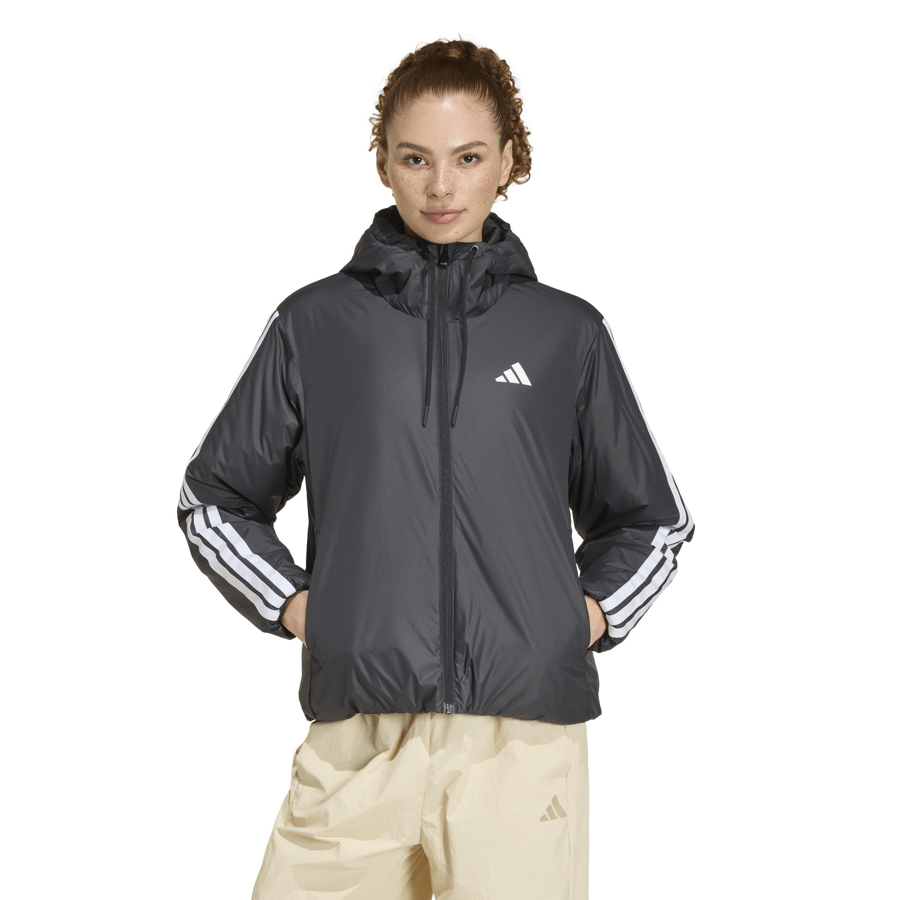 Crno/Bijelo - adidas - 3 Stripe Essential Hooded Jacket Womens - 3