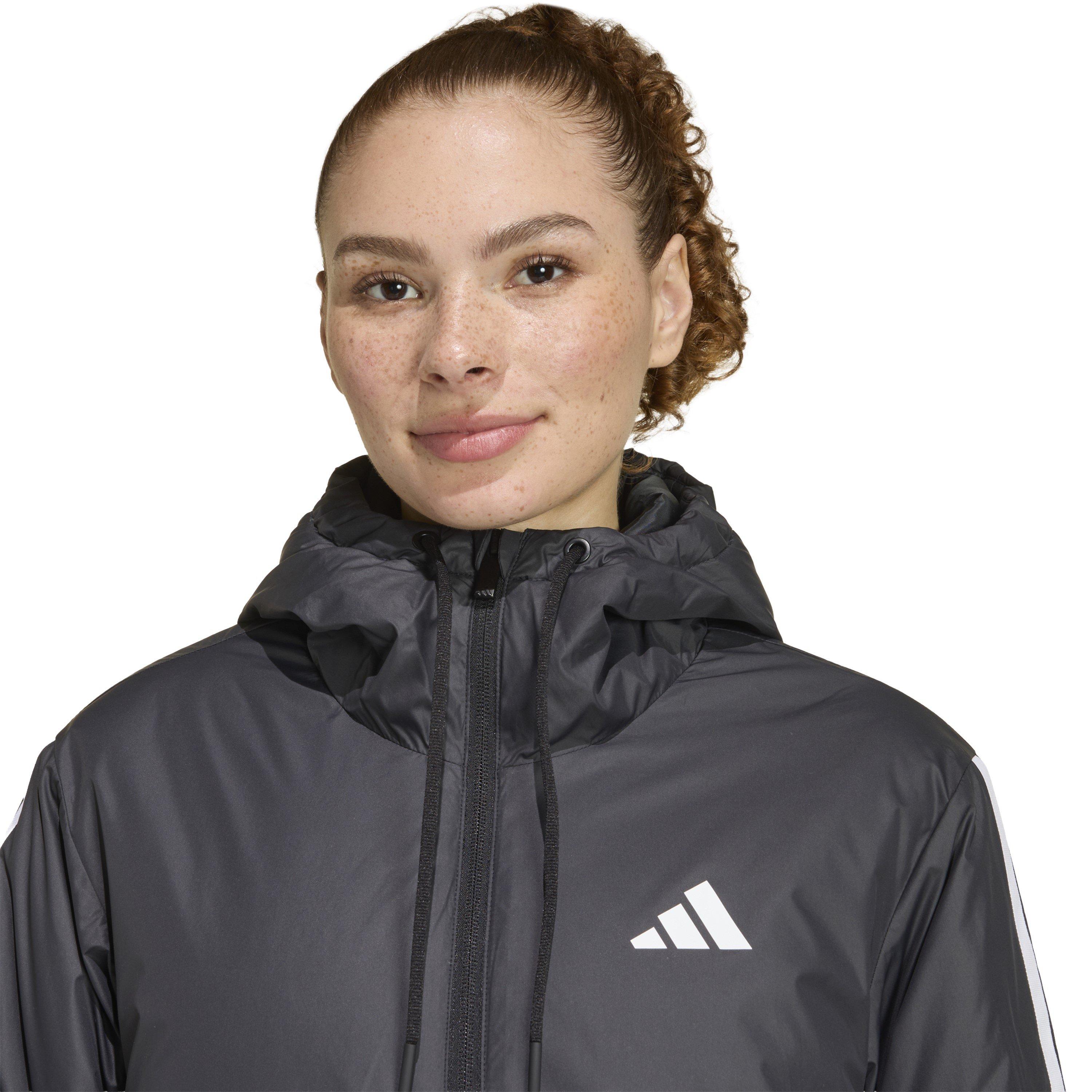 Crno/Bijelo - adidas - 3 Stripe Essential Hooded Jacket Womens - 5