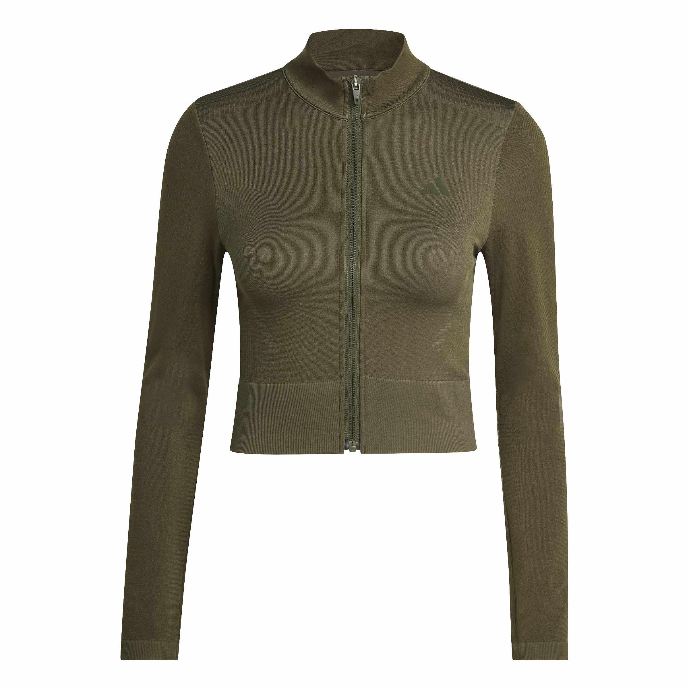 Adidas Women's Workout Essentials Climacool Full Zip Long Sleeve Performance Training Jacket - Khaki - L (16-18)